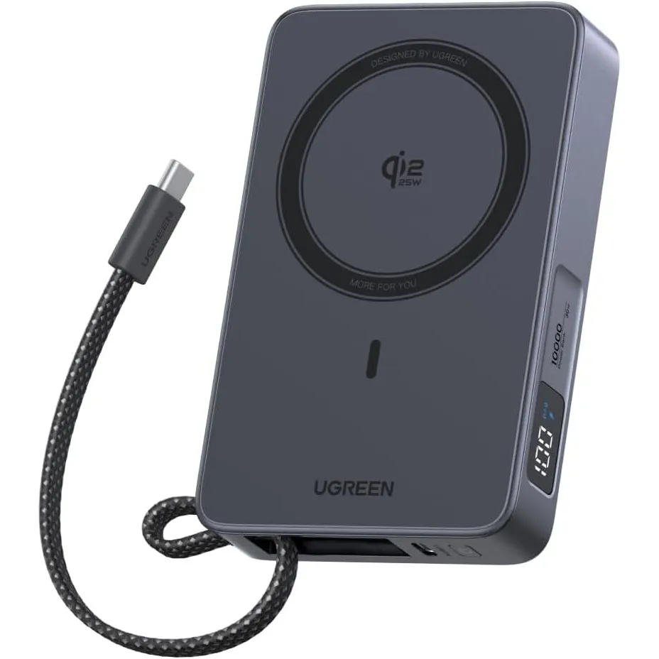 UGREEN MagFlow 10000mAh Qi2 25W Powerbank Magsafe mit USB-C 30W, (Grau)