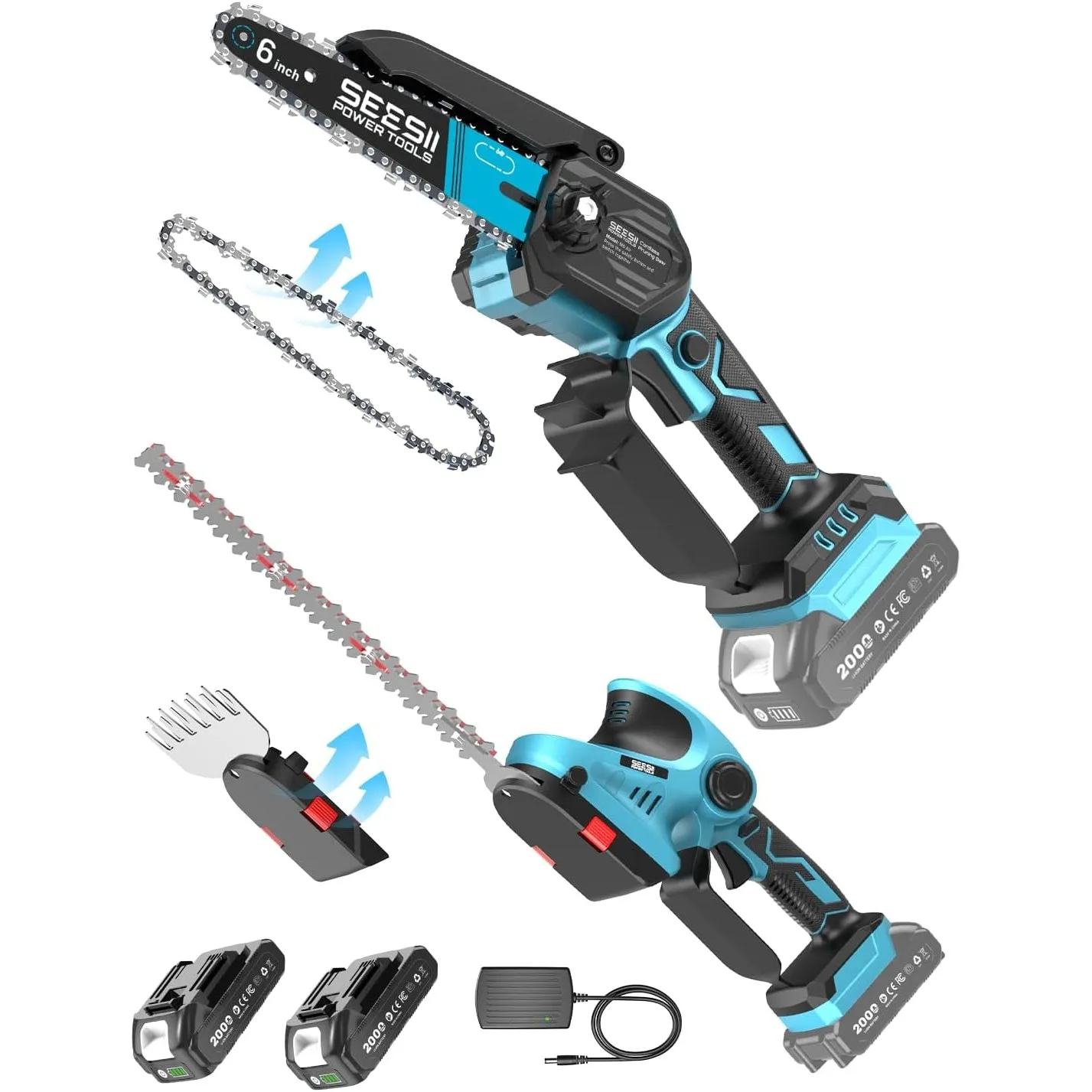 SEESII 3-in-1 Akku Kettensäge, Heckenschere & Grasschere Set | Mini-Kettensäge mit 2×2000mAh Akkus, Leichtes Gartengerä…
