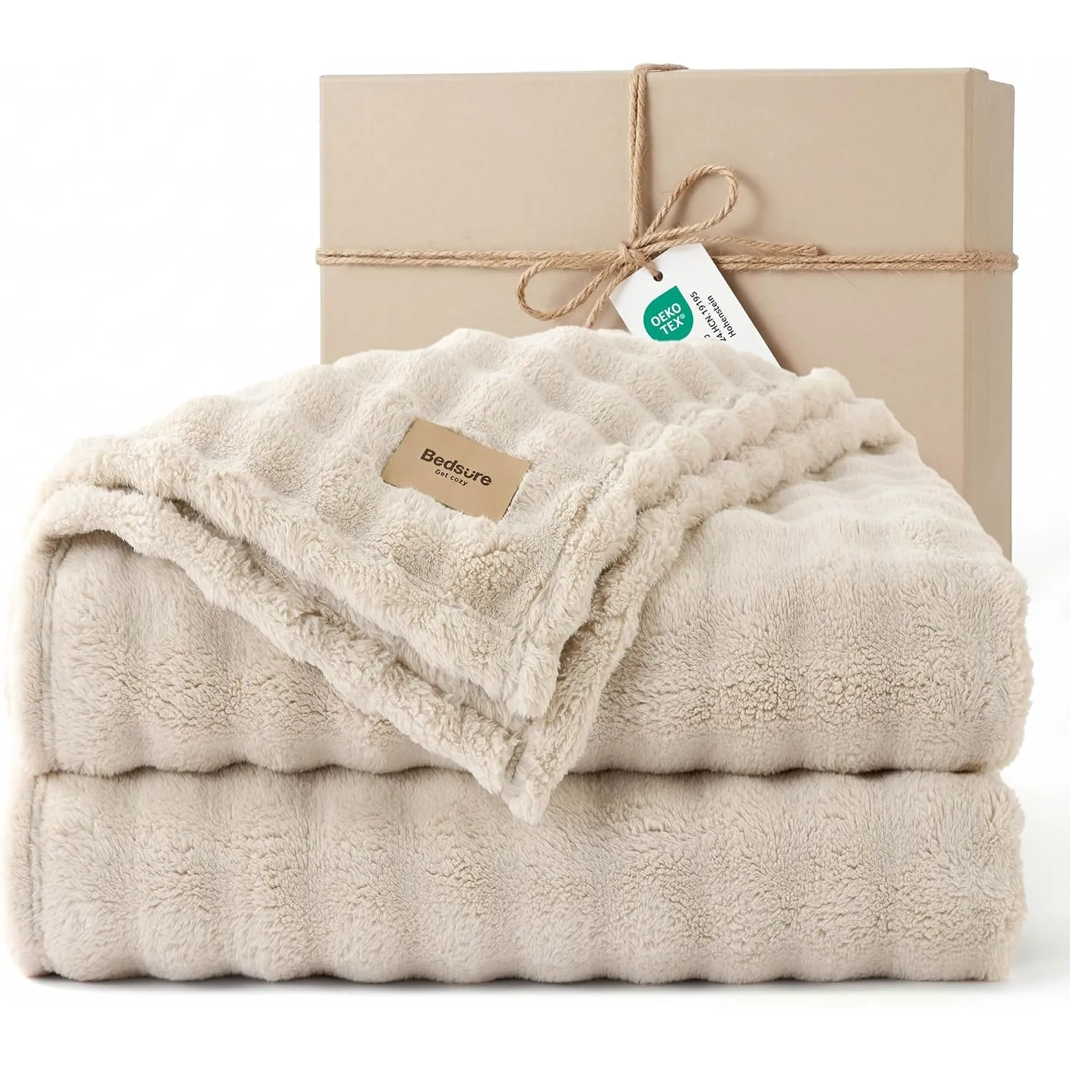 BEDSURE Kuscheldecke Flauschig Bubble Decke - Beige, 220x240 cm