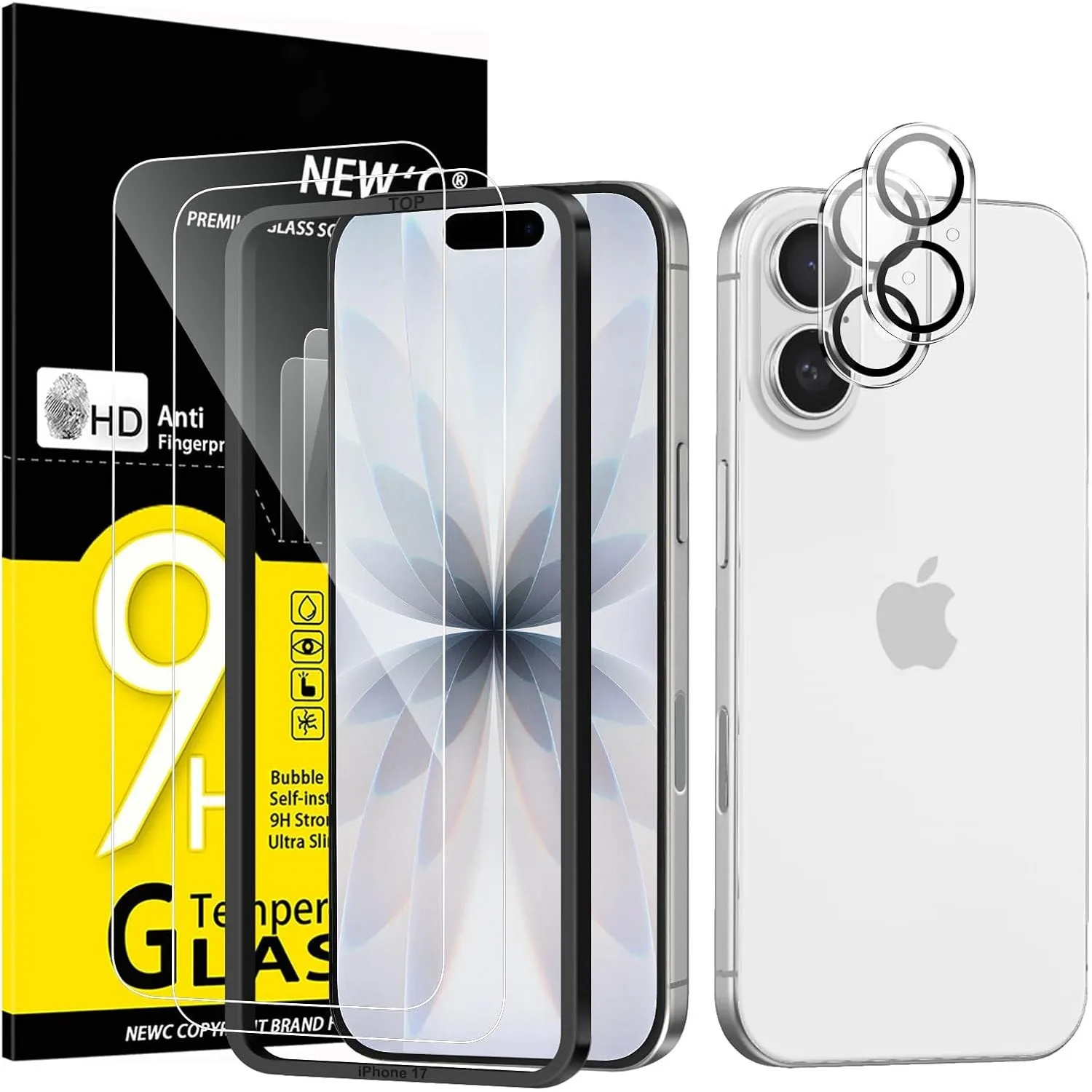 NEW'C 2 X Panzer Schutz Glas für iPhone 17 (6,3 Zoll) und 2 X Kamera Panzer Schutz Glas Kameraschutz für iPhone 17 (6,3…