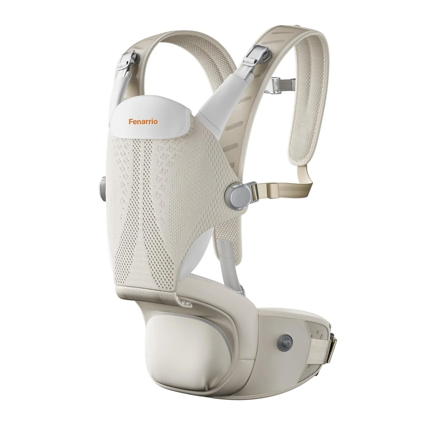 Ergonomische Babytrage mit Hüftsitz, 4D-Gitterpolsterung, Beige