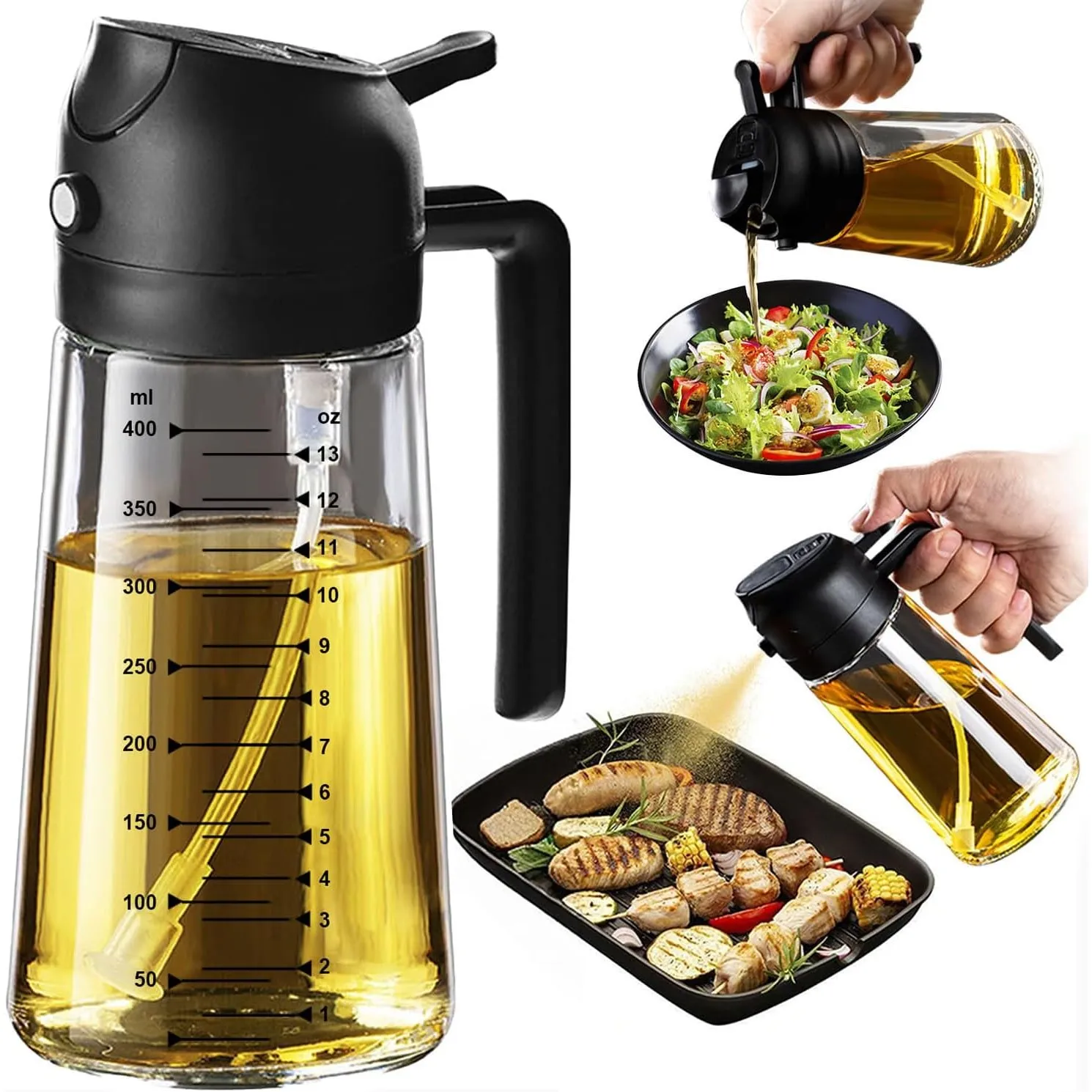 TrendPlain Ölsprüher für Speiseöl – Olivenöl Flasche – 2-in-1 Ölspender und Ölsprüher – Küchen Gadgets für Kochen, Sala…