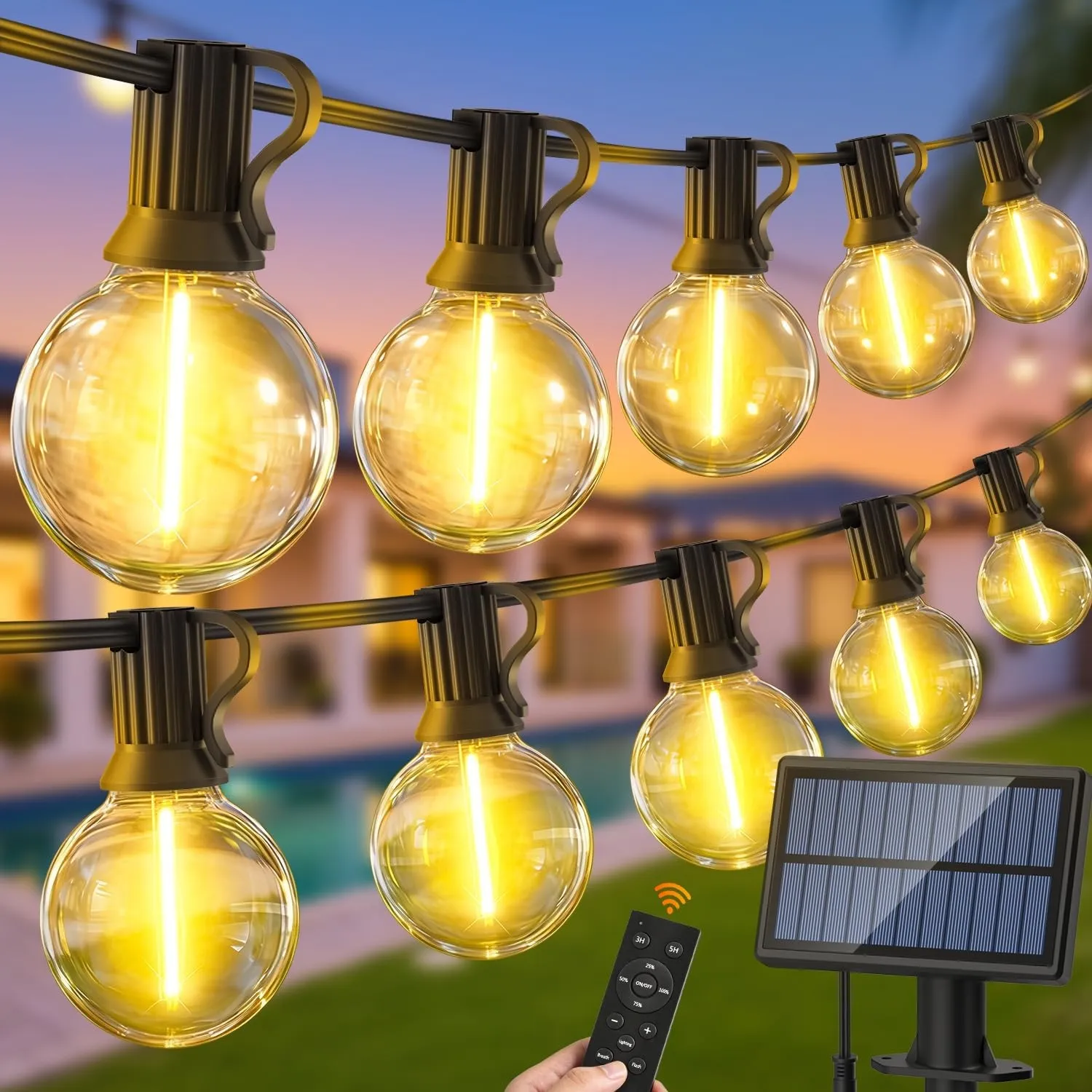 Solar LED Fernbedienung Lichterkette Aussen - 20M 66FT G40 LED Outdoor Solarlichterkette 3 Modi mit Wetterfest G40 Glüh…