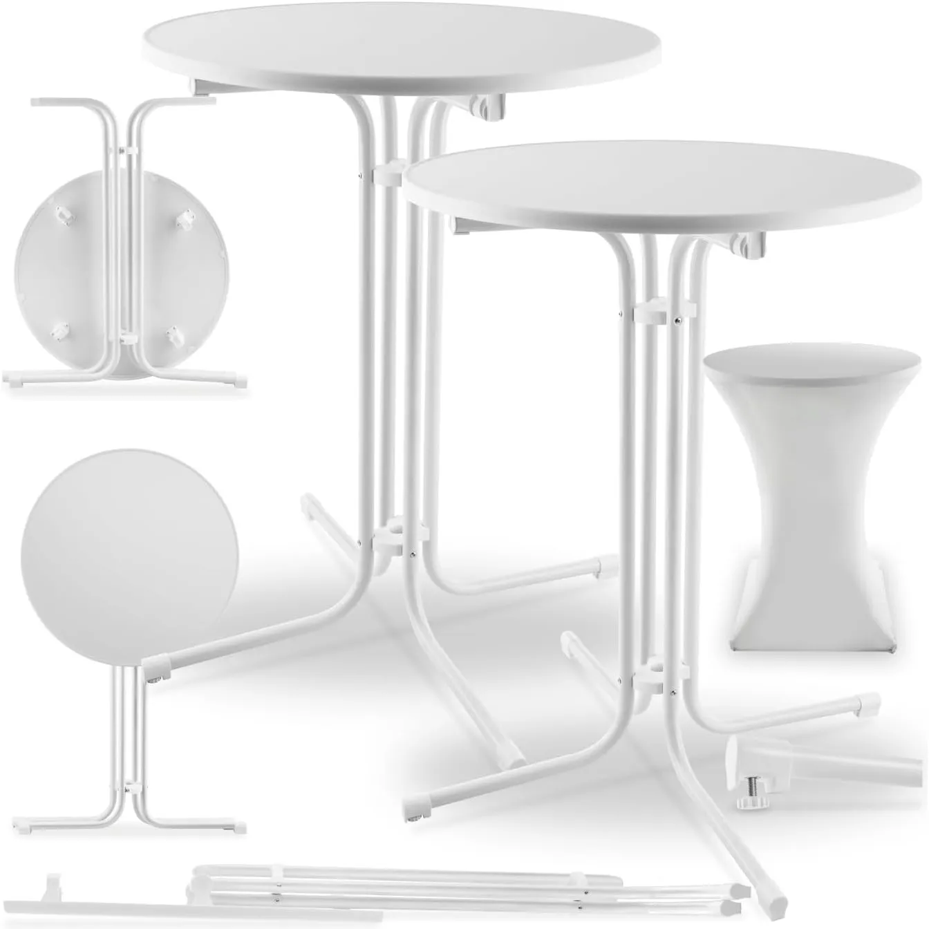 tectake® Gastro 2er Set Stehtisch klappbar, Bistrotisch mit Husse, Tisch Ø80cm, Stehtisch mit MDF-Tischplatte, Gartenti…
