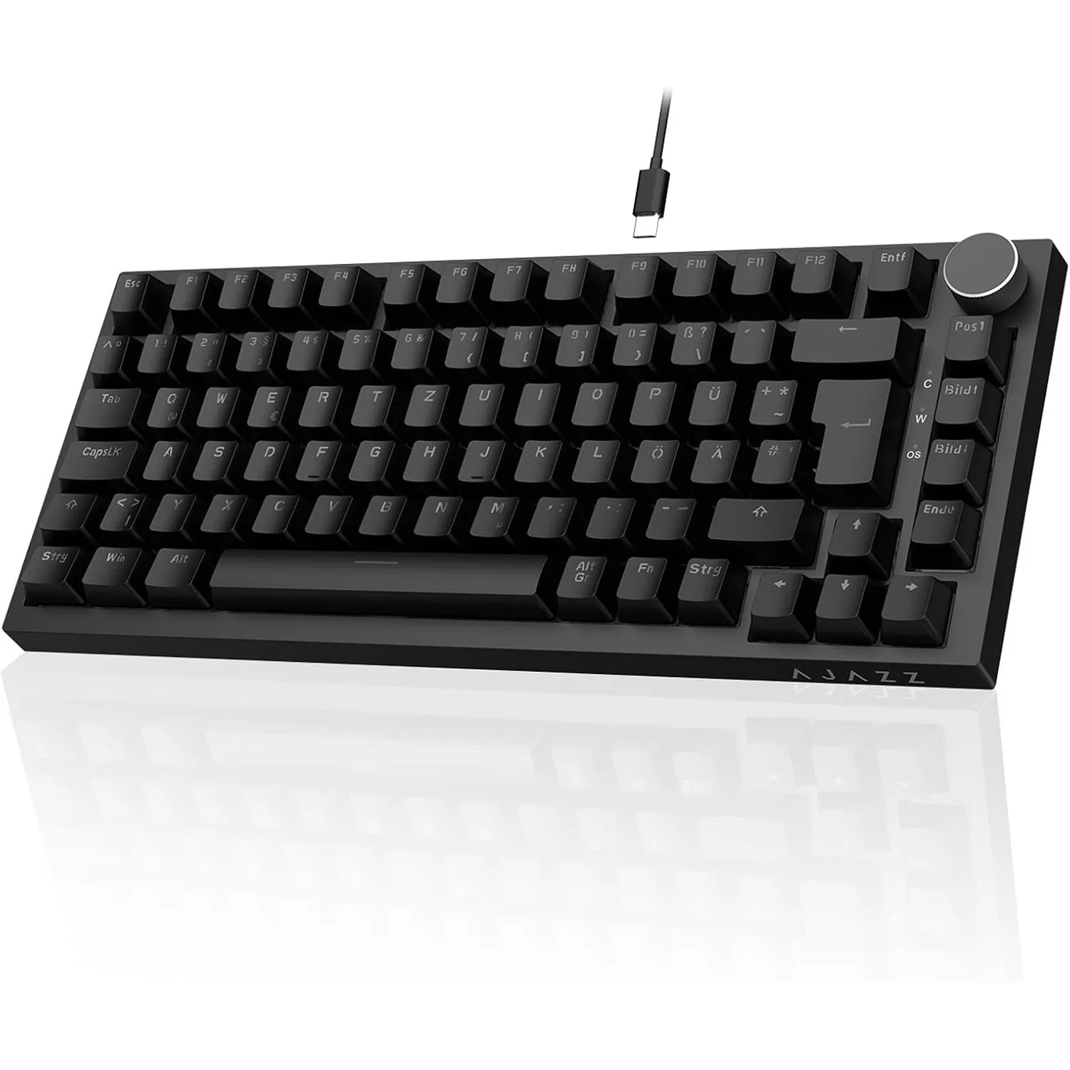 AJAZZ AK820 Mechanical Keyboard, 75% Hot Swappable Wired Keyboard with Volume Control Knob, German QWERTZ Layout, PBT K…