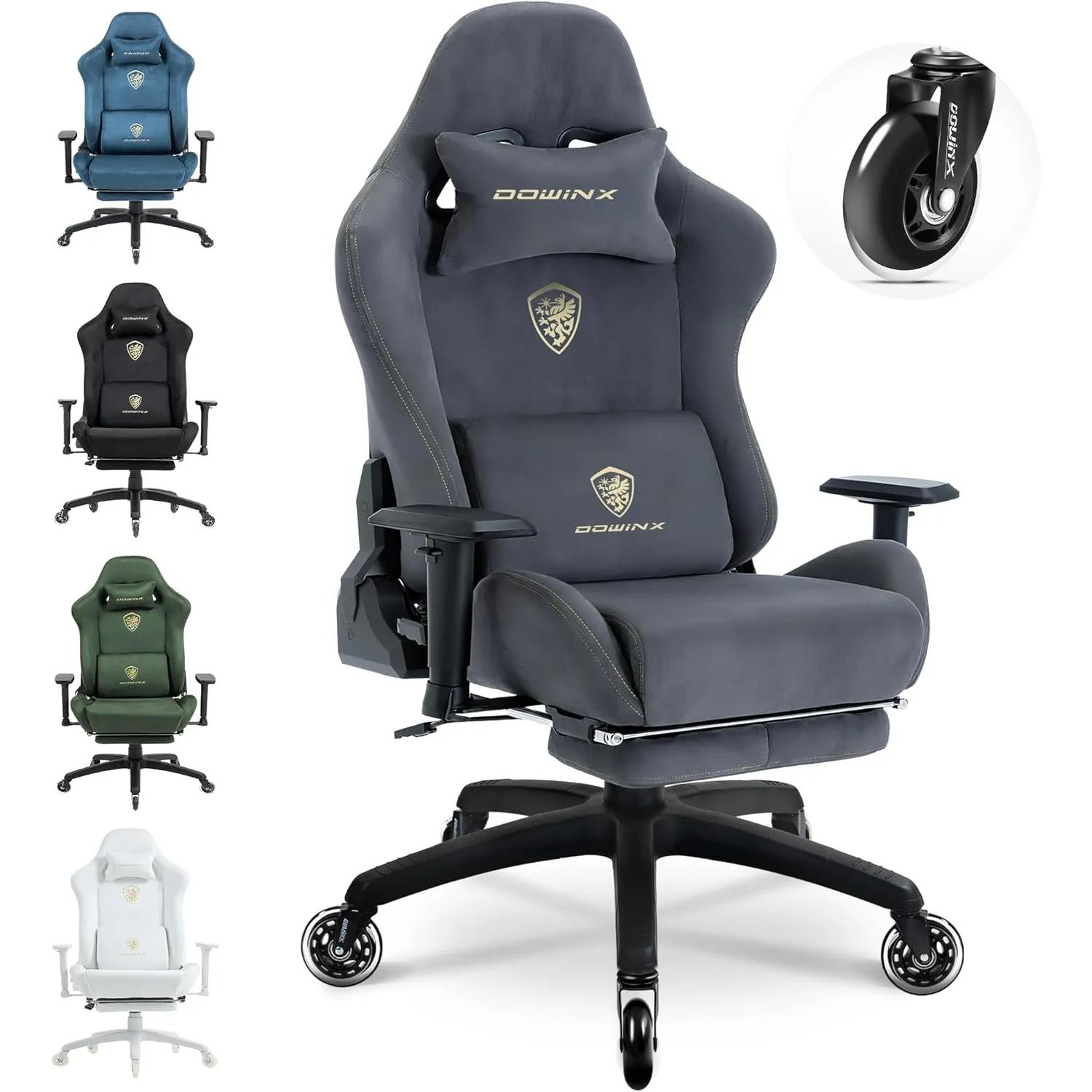 Dowinx Gaming Stuhl,Ergonomischer Wildlederimitat Gamer Chair,Gaming Sessel,Verstellbar Fußstütze und 3D Armlehnen,200K…