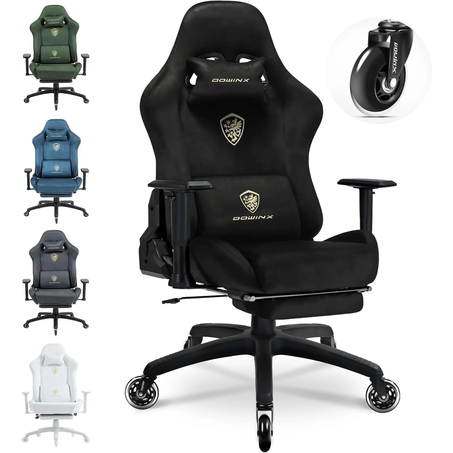Dowinx Gaming Stuhl,Ergonomischer Wildlederimitat Gamer Chair,Gaming Sessel,Verstellbar Fußstütze und 3D Armlehnen,200K…