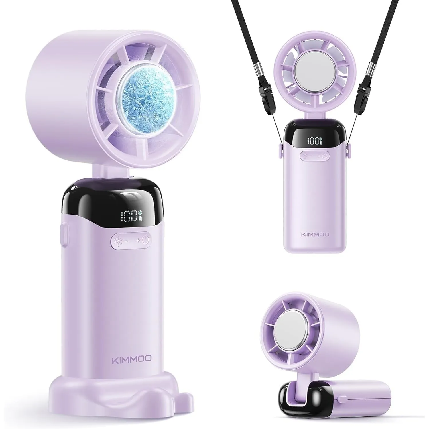 KIMMOO Handventilator mit Eiskühlung, 21000 U/min, 199 Stufen, bis zu 14h Akku, Wiederaufladbar, 3-in-1 (Hand/Tisch/Nec…