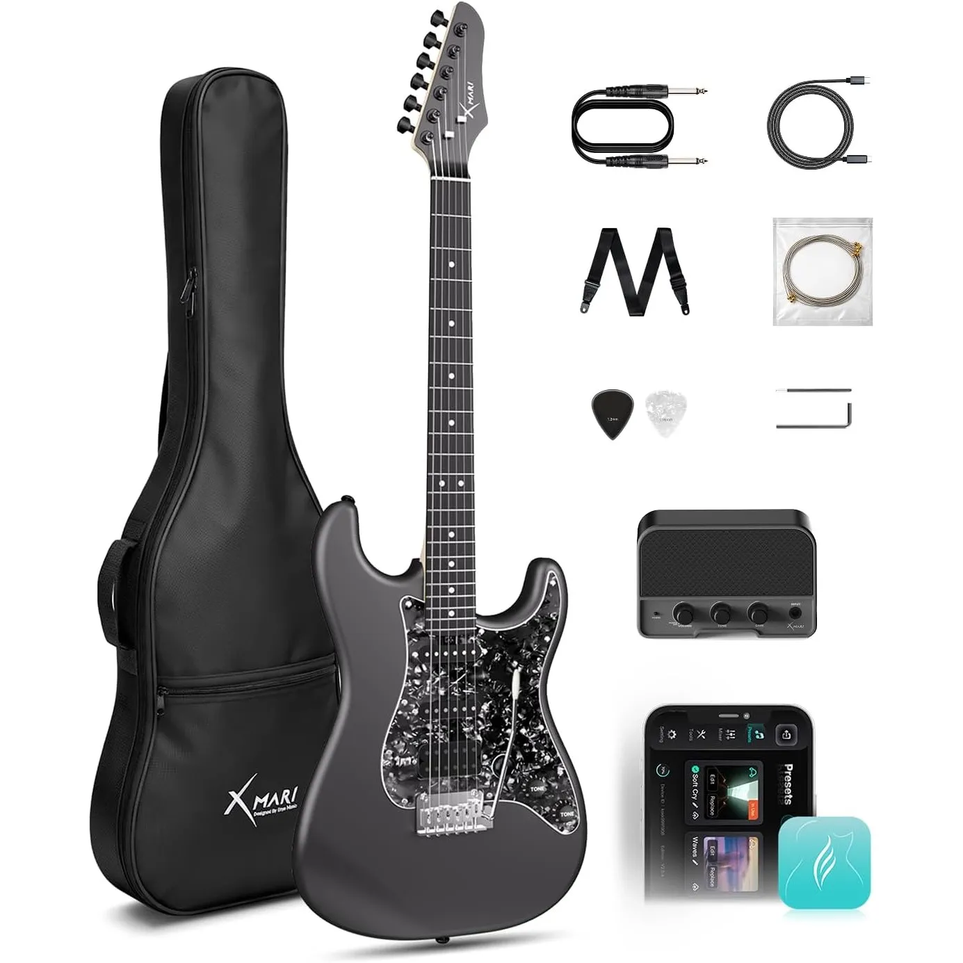 ENYA XMARI Smarte E-Gitarre set mit Verstärker, integrierten Effekten