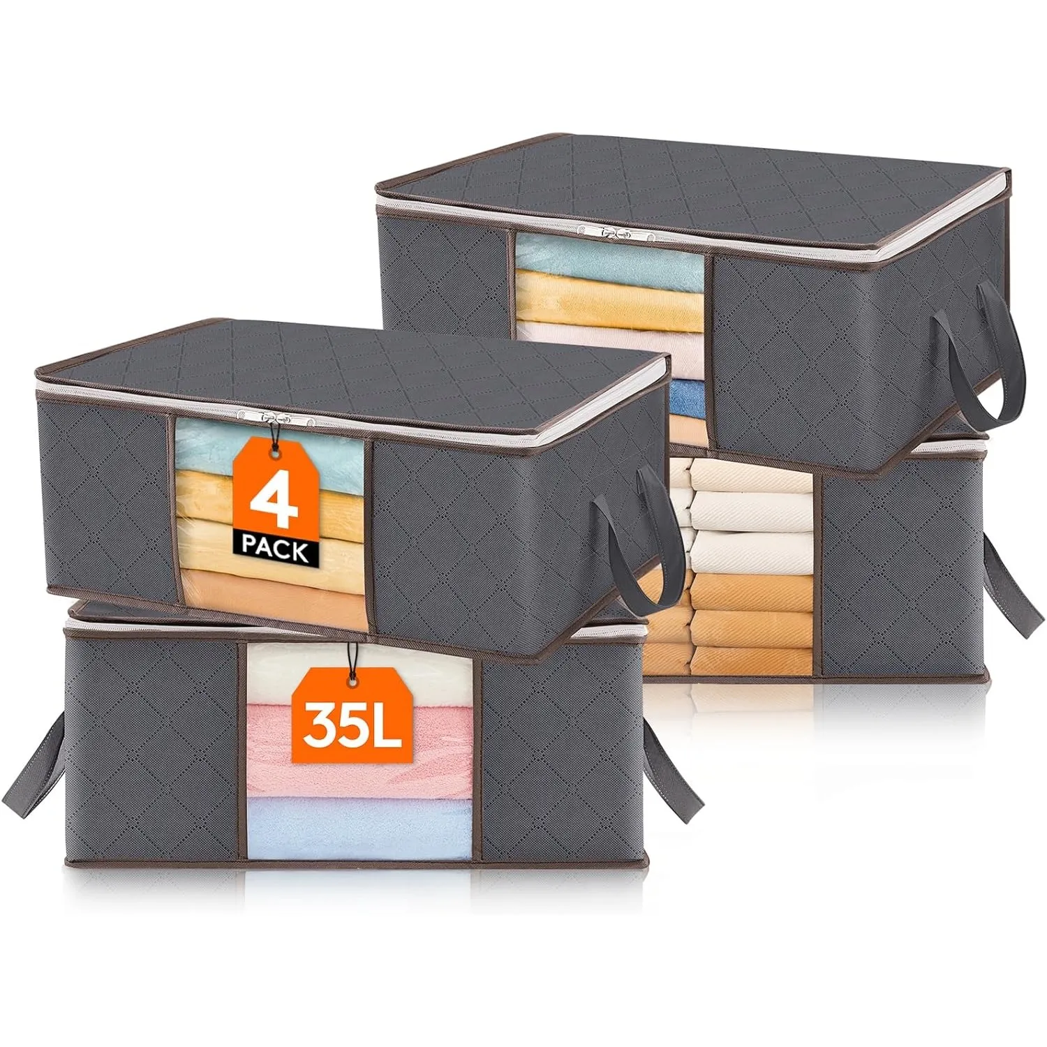 Lifewit 4 Stück 35L Aufbewahrungstasche, Unterbett Aufbewahrungsbox Kleideraufbewahrung, Faltbare Umzugskartons mit Kla…