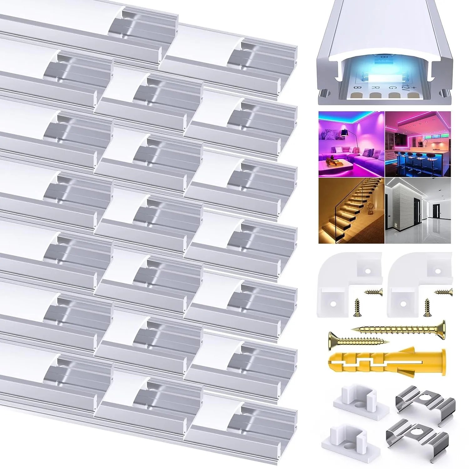 Chesbung 20 X 2m LED Aluminium Profil für Led Streifen/Stripes, U Form Kanal Aluprofil Eckprofil Alu Profile, Leiste Di…