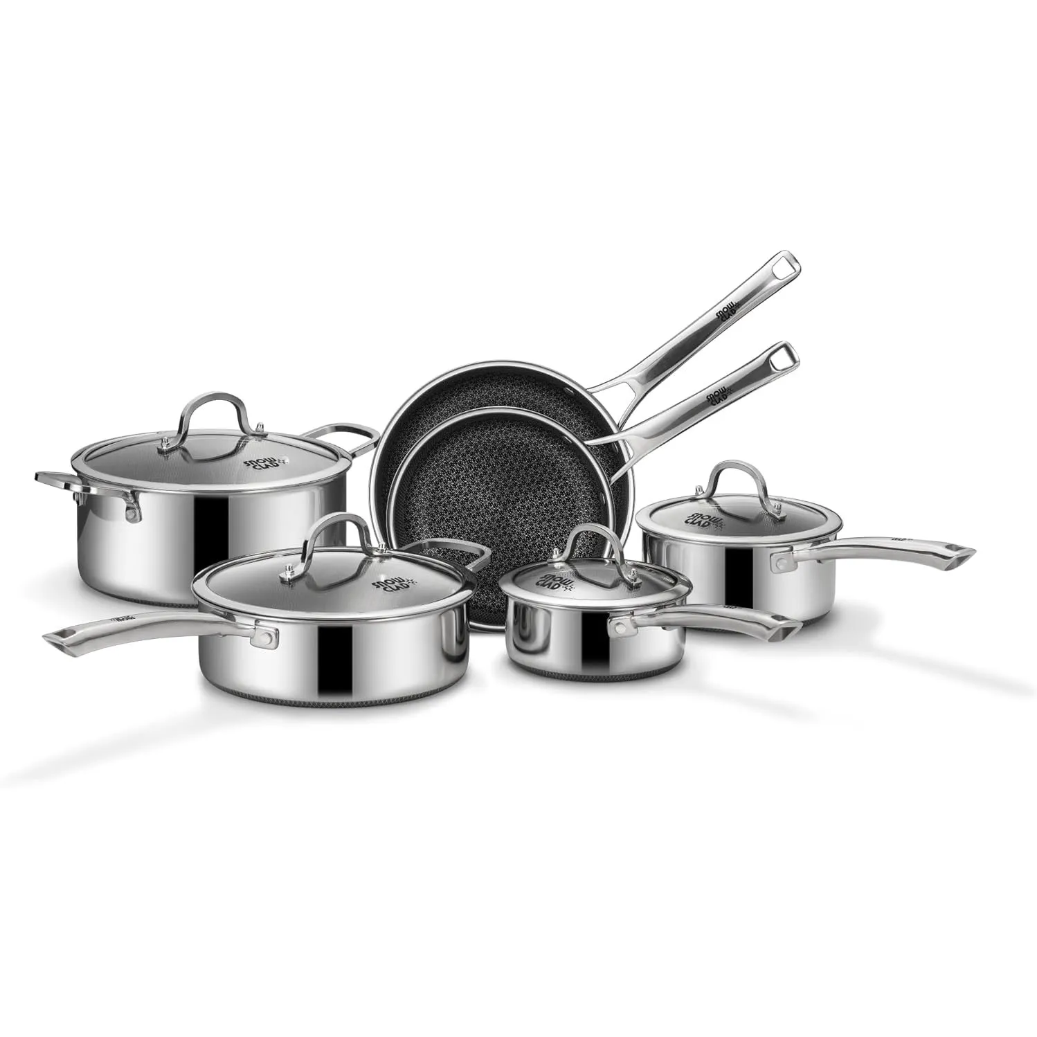 Topfset Edelstahl 10-teilig, Induktions Töpfe Set mit Antihaft, 20&24cm Bratpfanne, 1,5&2,5L Stielkasserolle, 5,8L Koch…