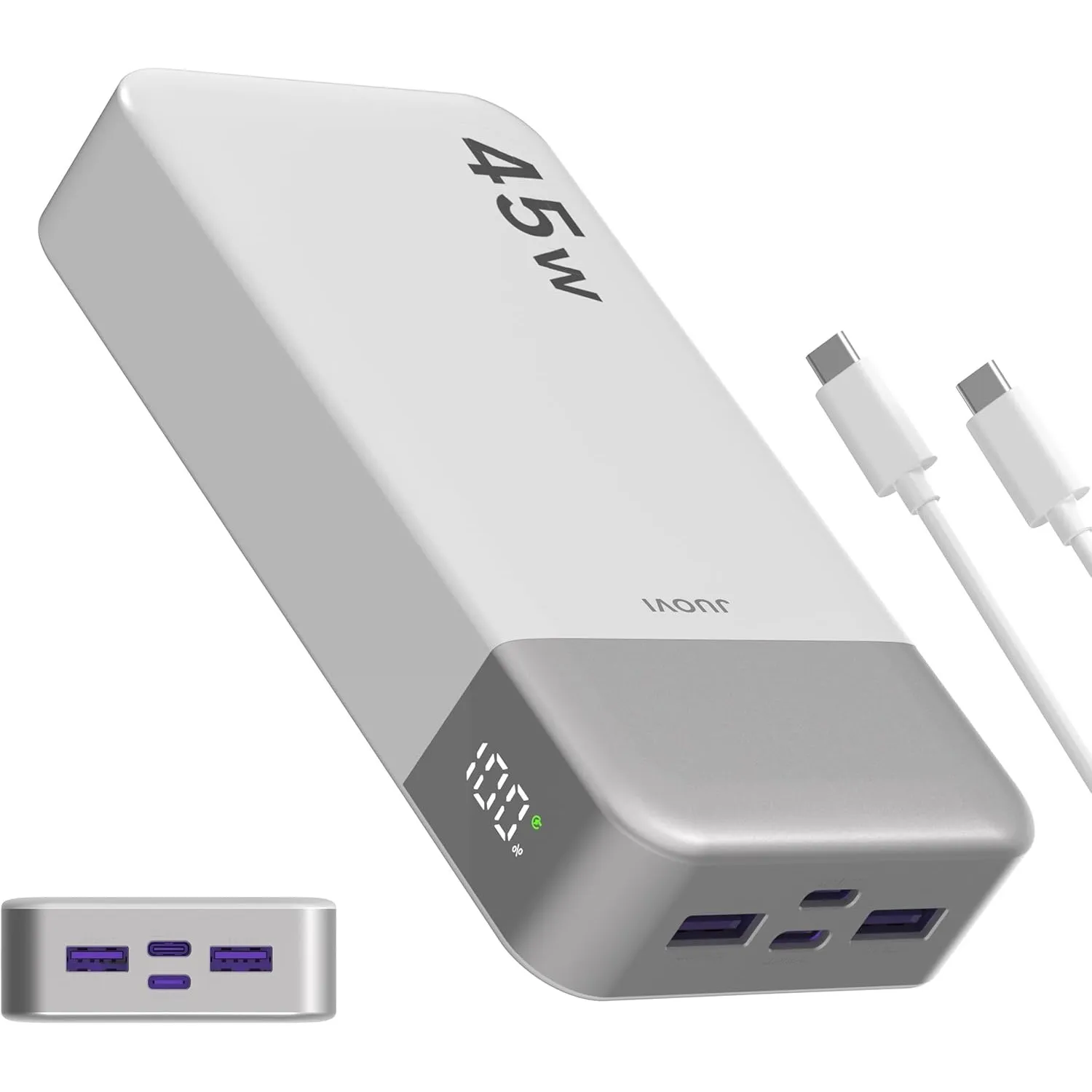 JUOVI Power Bank Fast Charging, 20000mAh 45W Tragbares Ladegerät, Super Fast Charging mit LED Display, USB C Power Bank…