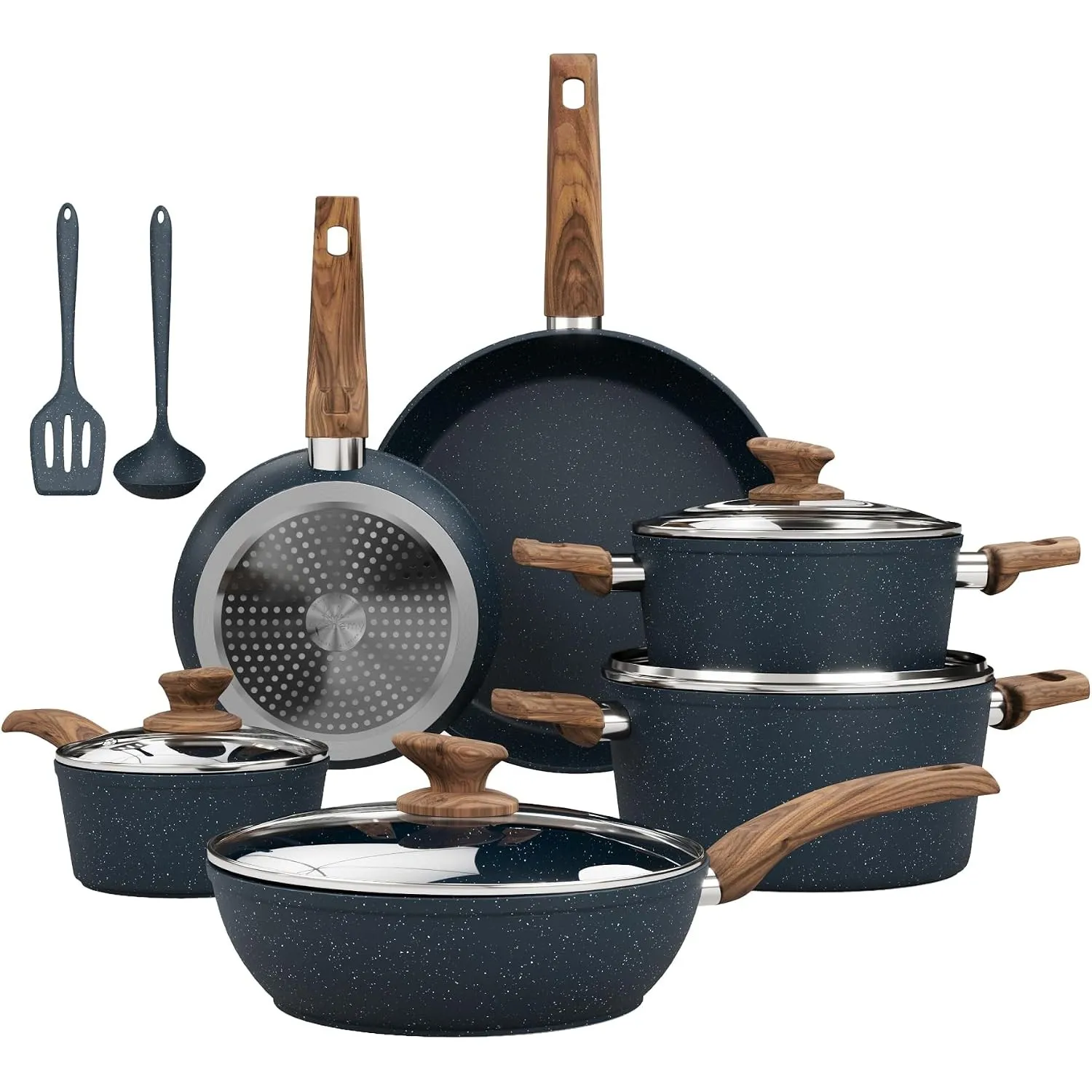 Kitchen Academy 12-teiliges blaues Granit Antihaft-Kochset für Induktion