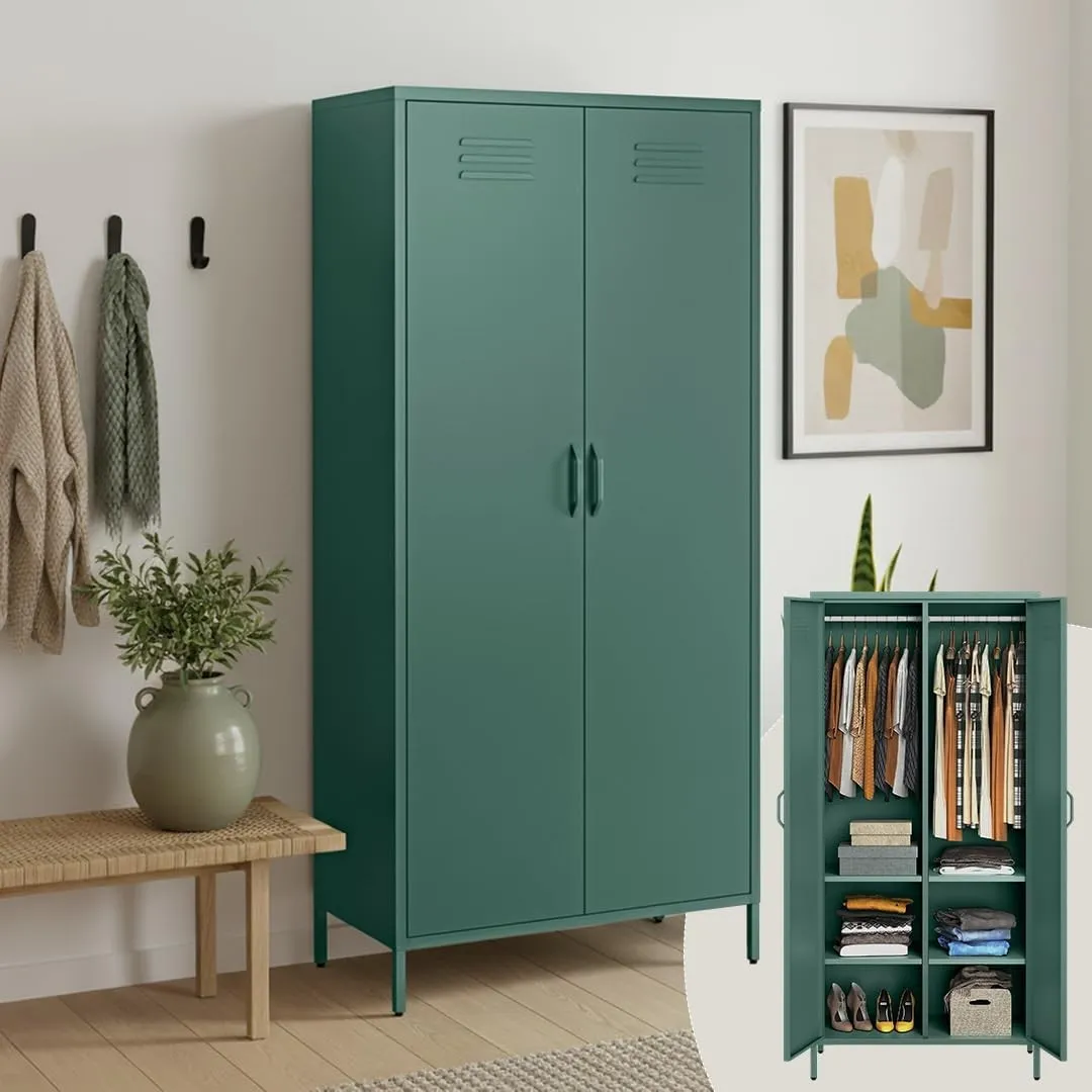 skølm Atria Kleiderschrank 80 cm, mit 6 Fächern, Dunkelgrün, Metallschrank