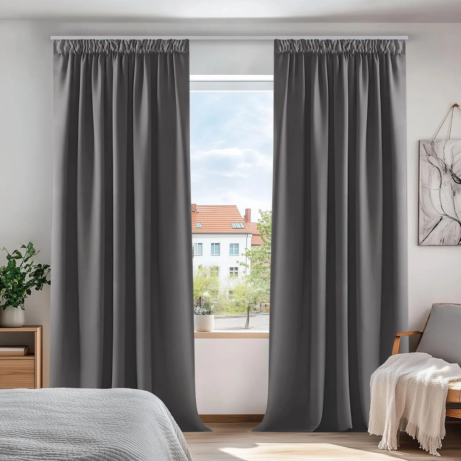 Deconovo Gardinen Blickdicht für Schienensystem Vorhänge UV-Schutz Hellgrau