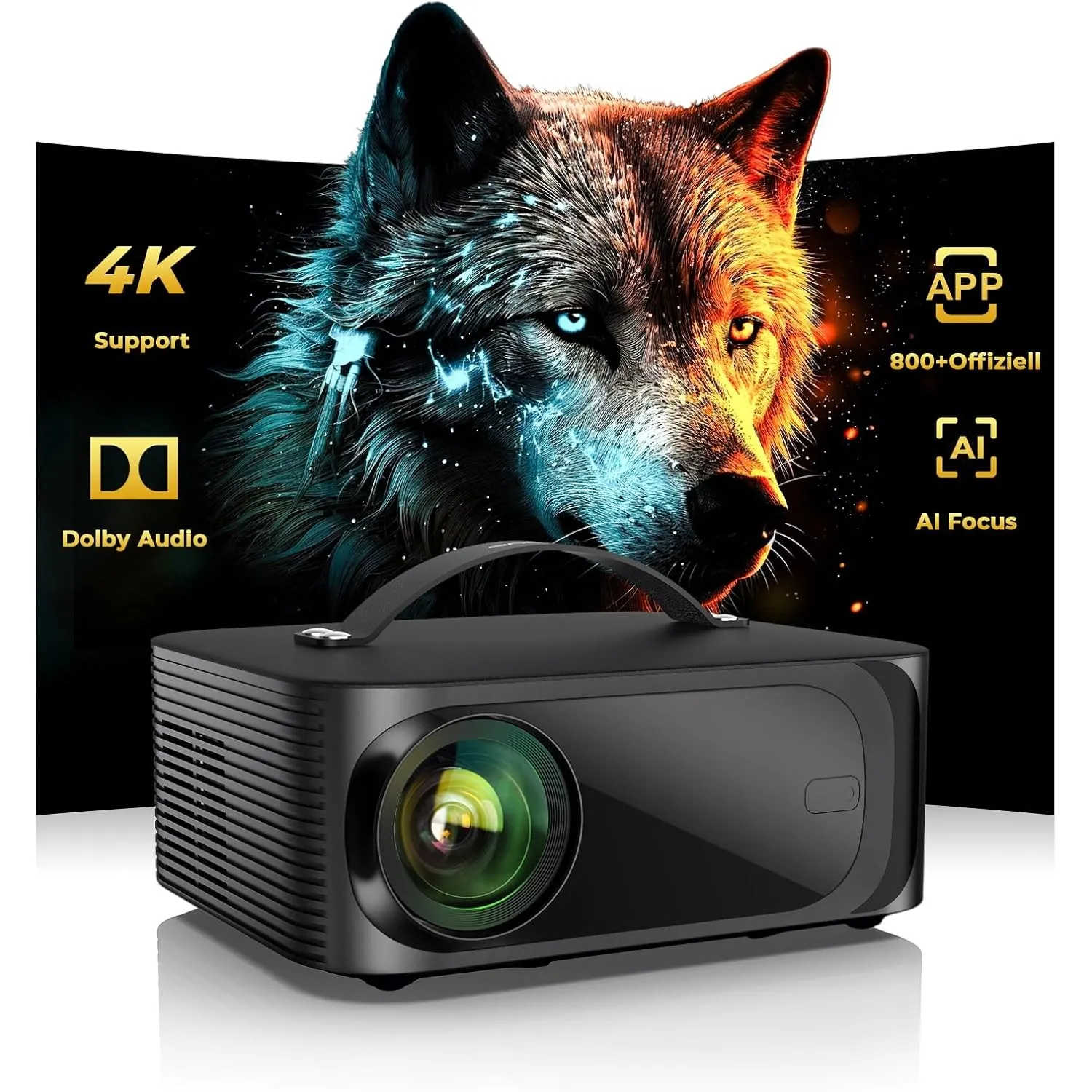 Beamer 4k Heimkino【800+Offizielle Apps&Dolby Audio】 15000 ANSI KI Fokus ONOAYO HDR10 Projektor WiFi 6 Bluetooth 5.4 Sma…