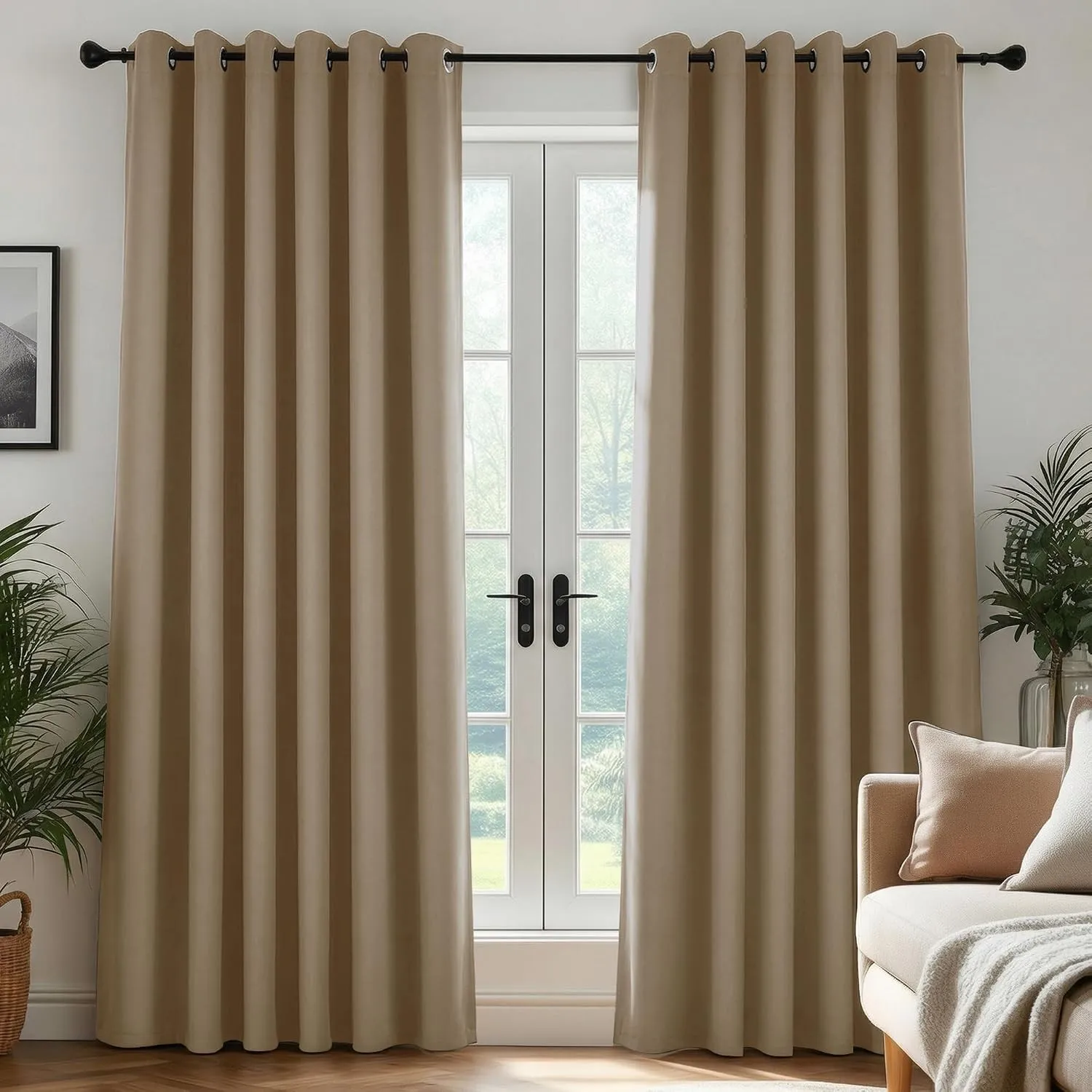 Deconovo Blickdichter Vorhang mit Ösen Übergardinen Thermogardine Taupe