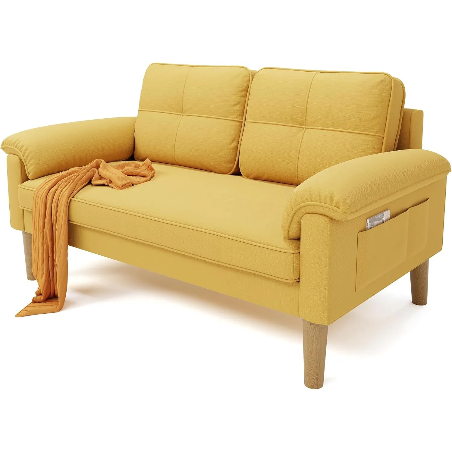 Xbro Sofa 2 Sitzer, Kleine Couch 2 Sitzer mit Armlehne und Seitentasche, Modernes Stoffcouch für Wohnzimmer,Wohnung,Bür…