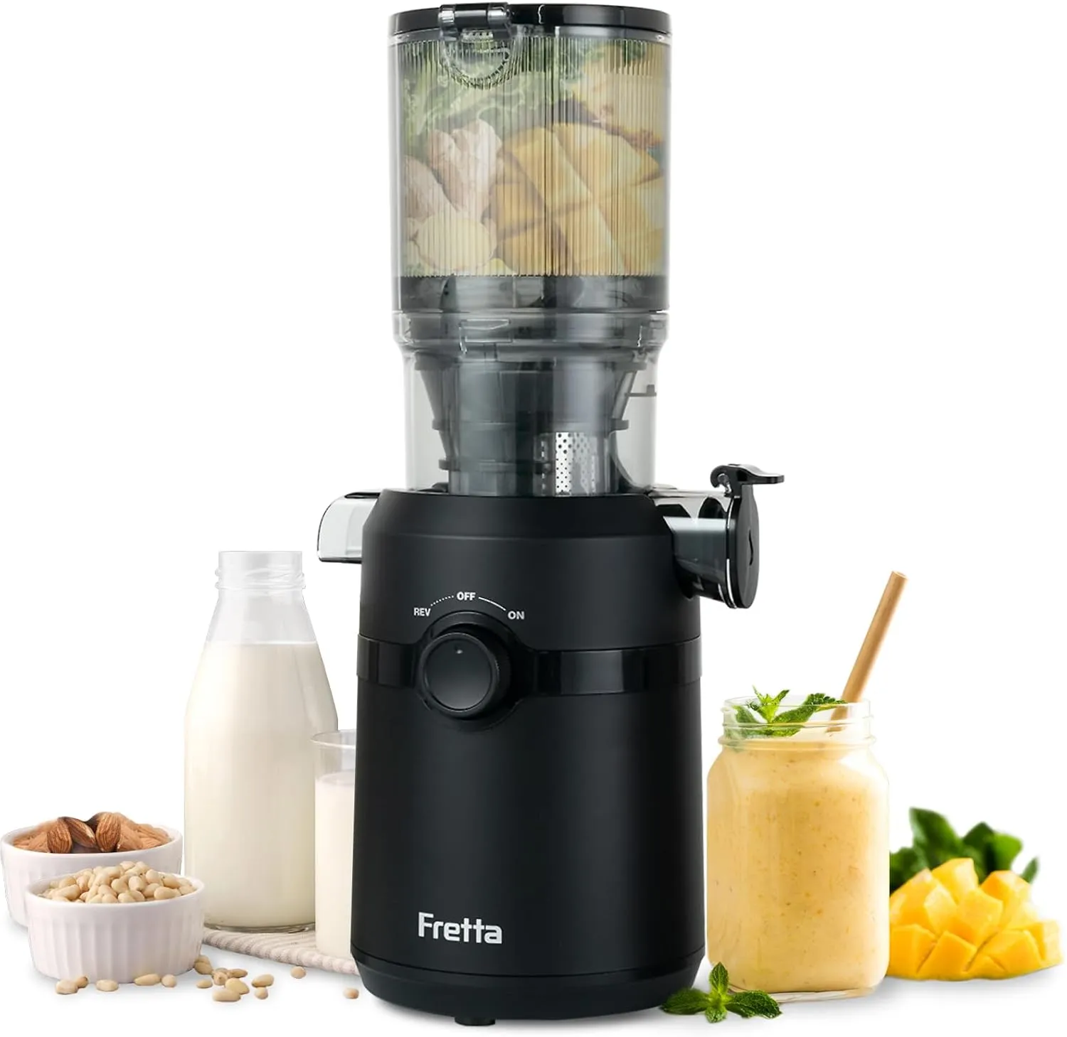Fretta Juicer, Slow Juicer with 108 mm Width and Larger Feeding Tube, Filling Volume for Whole Vegetables and Fruits, B…