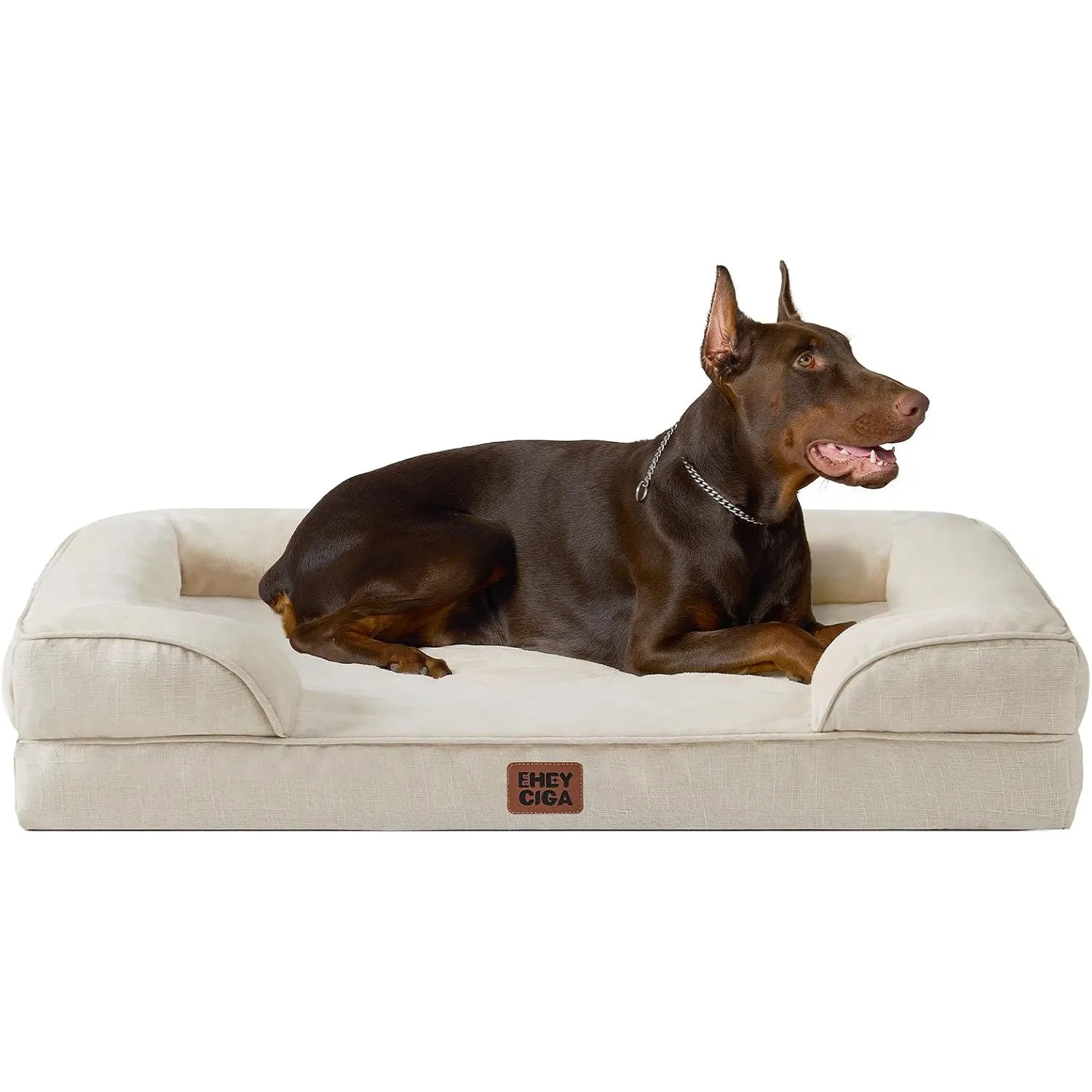 EHEYCIGA Orthopädisches Hundebett Grosse Hunde, 122x89cm, Beige | Orthopädischer Eierkistenschaum, Waschbarer und Wasse…