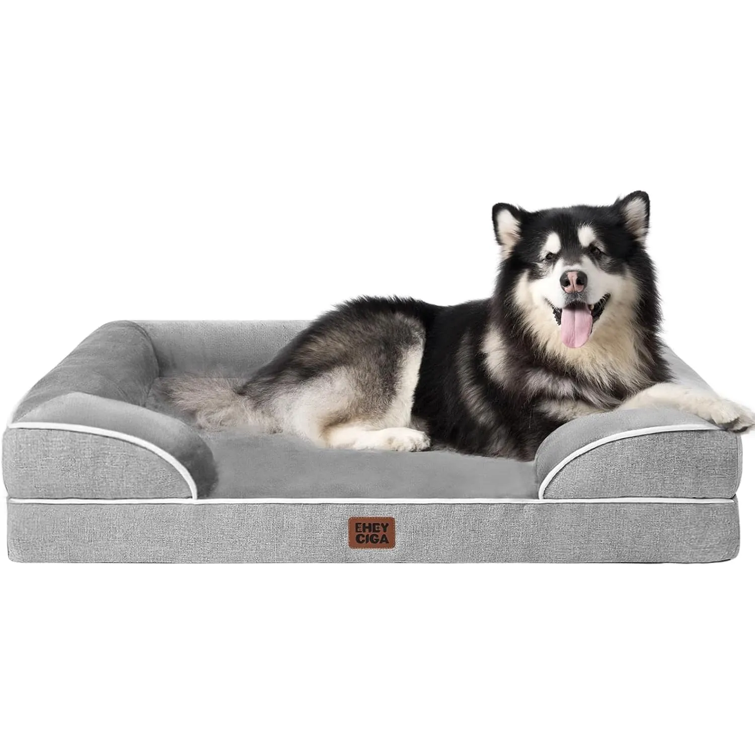EHEYCIGA Orthopädisches Hundebett Grosse Hunde, 122x89cm, Grau | Orthopädischer Eierkistenschaum, Waschbarer und Wasser…
