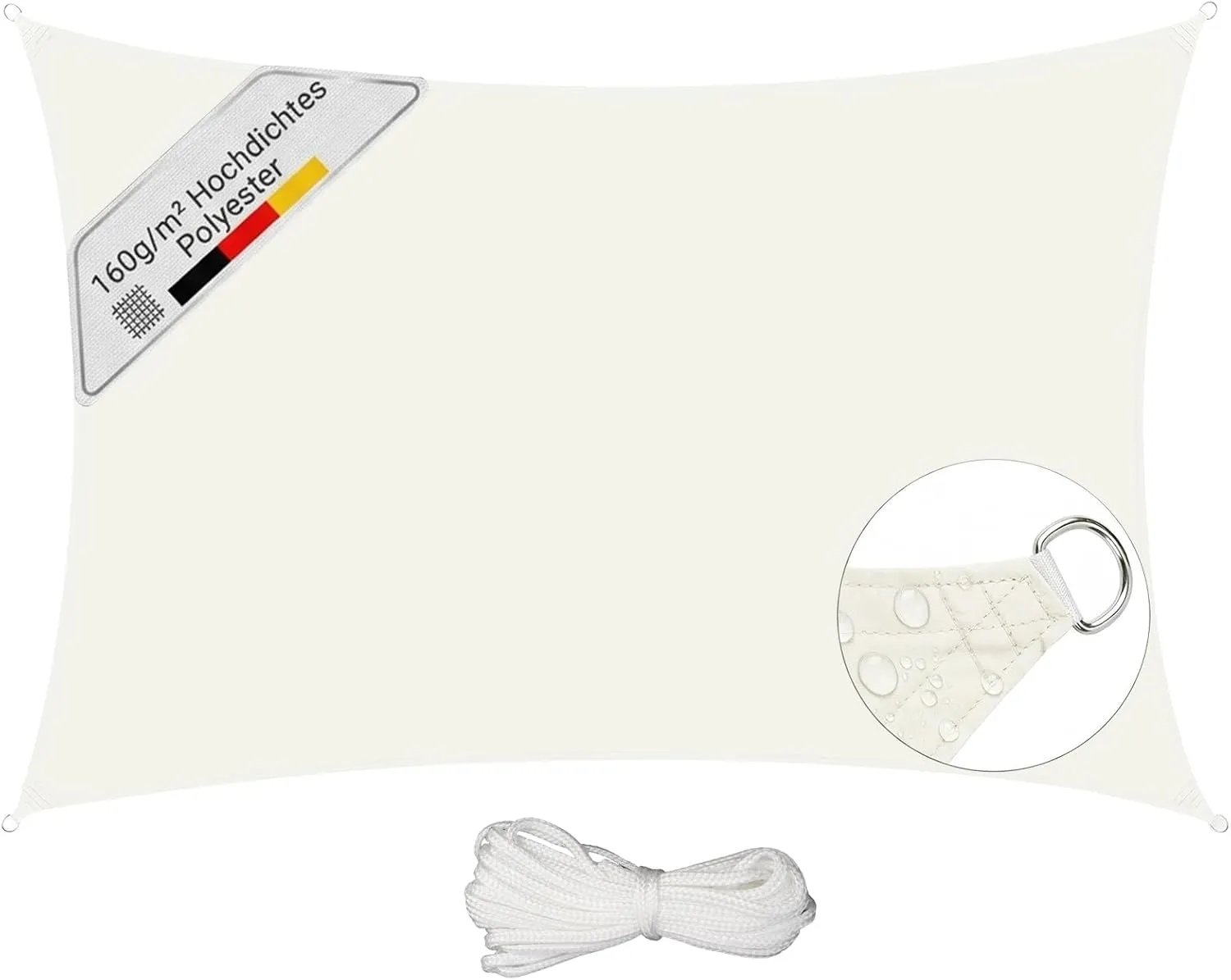 Sunula Waterproof Sun Sail, 2 x 3 m, Rectangular, No Centre Seam, High Density PES 160 g/m², Tear-Resistant & Weatherpr…