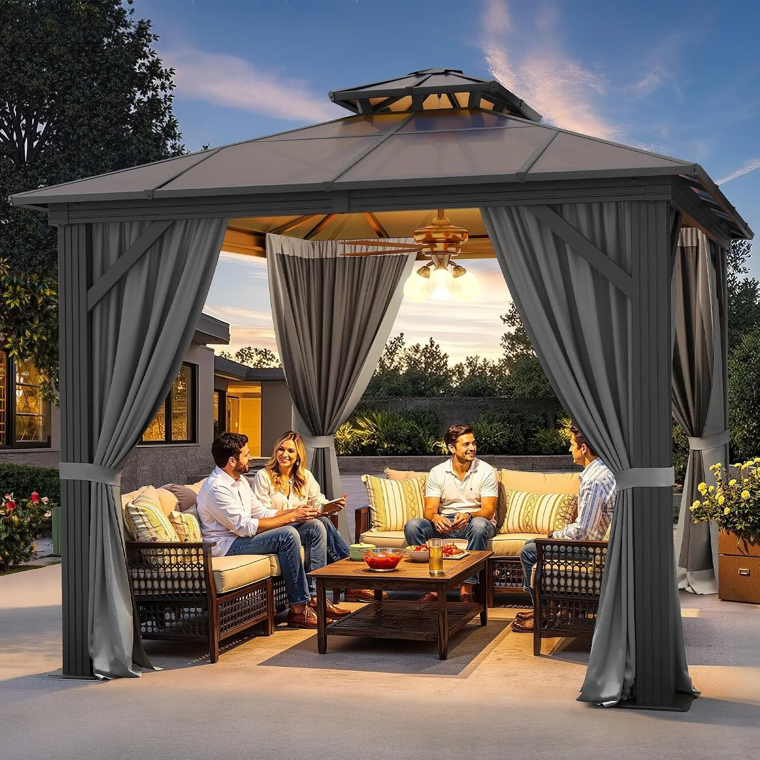 YITAHOME Pavillon,3x3 Wasserdicht Stabil Winterfest Gazebo with Double Roof