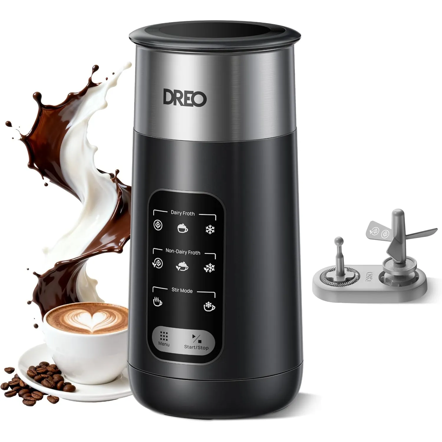 DREO Milchaufschäumer, 8-in-1 Elektrischer Milchschäumer für Latte, Cappuccino, Heiße Schokolade, 270ml Automatischer A…
