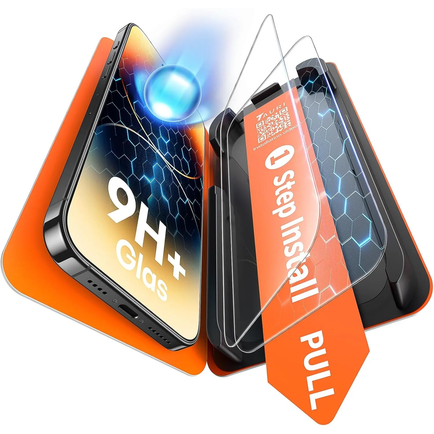 TAURI für iPhone 14 Pro Max Panzerglas 6,7 Zoll - 2 Stück | mit Staubfreier 1-Schritt-Installation, 9H Glas Displayschu…