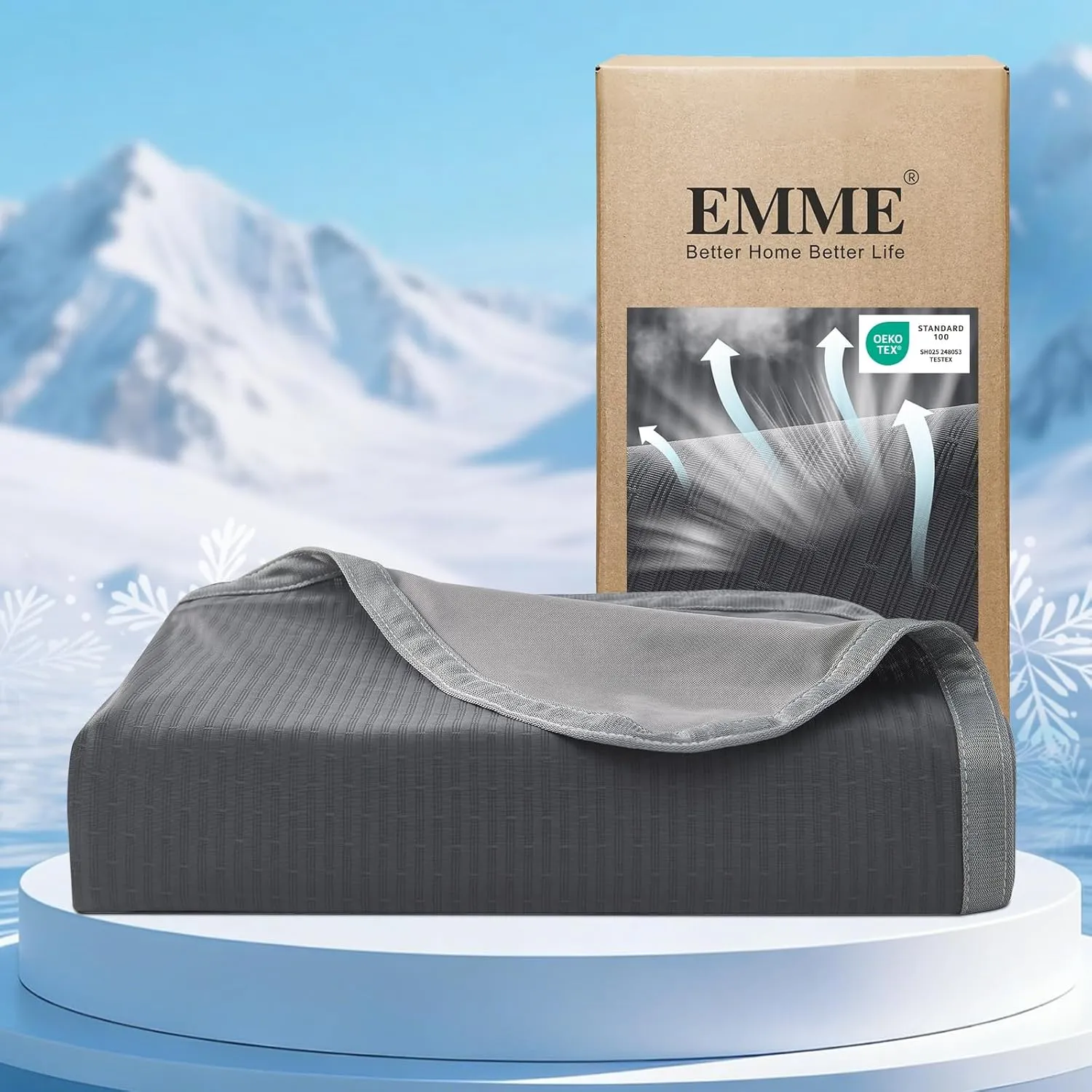 EMME Cooling Blanket, Arc-Chill Q-Max > 0.5, 152 x 203 cm, 2-in-1 Double-Sided Fine Stripes Summer Blanket, Lightweight…