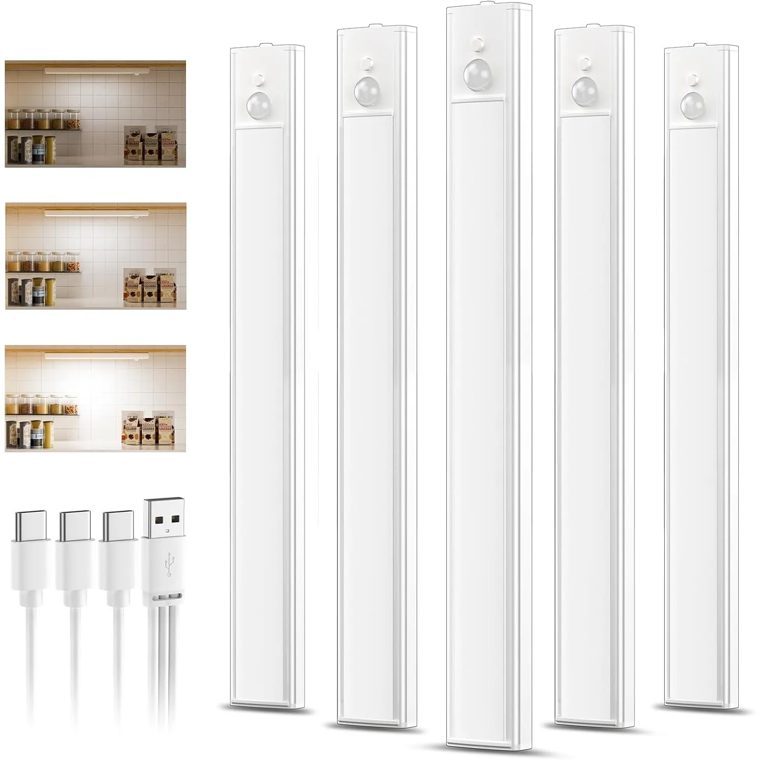 daphomeu 5 Pack Aufladbare Unterbauleuchte Küche led, 1500mAh Dimmbare Nachtlicht mit Bewegungsmelder,30cm Kalt Weiß Sc…