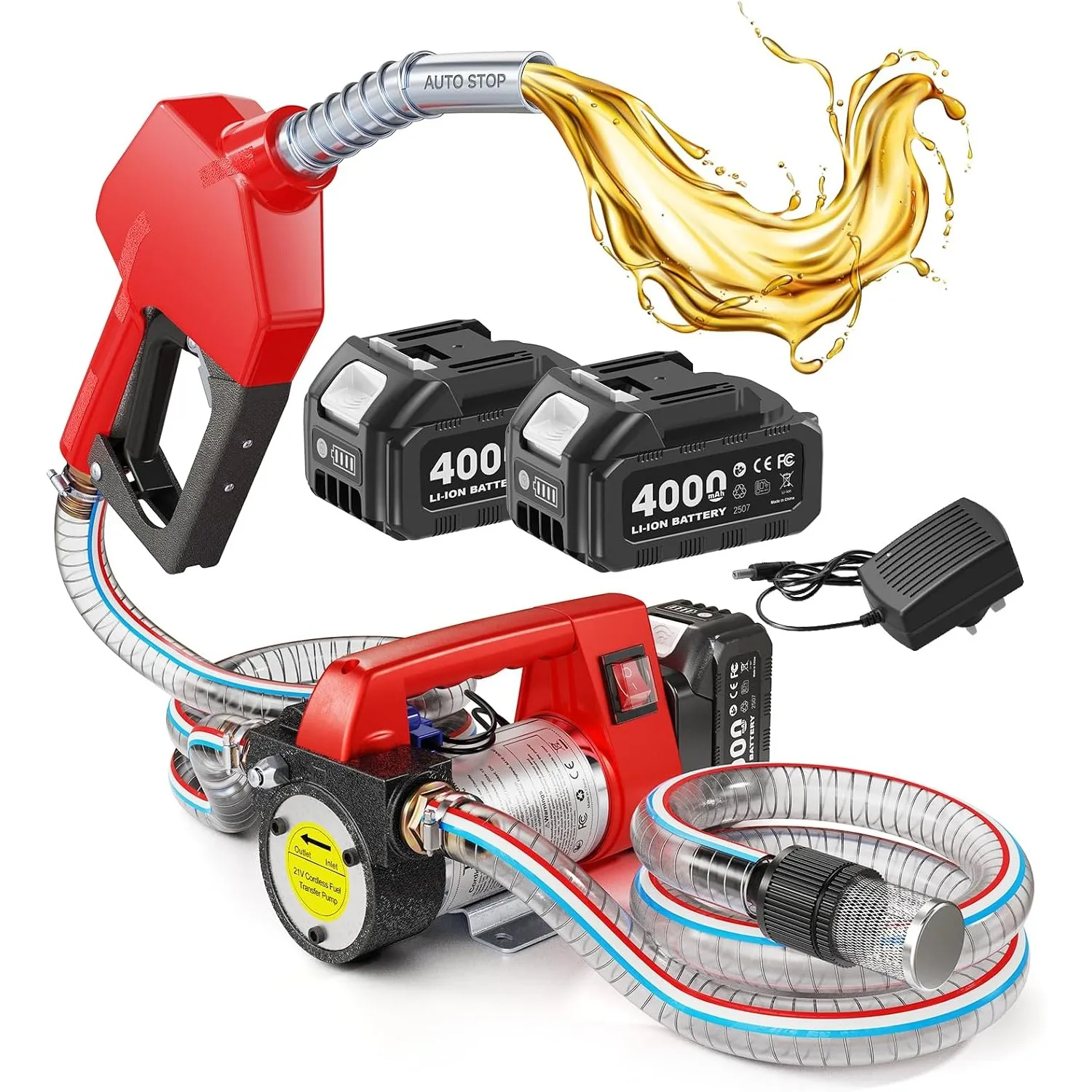 Taskstar Dieselpumpe Akku 45L/Min für Diesel Kerosin, Mit 2x18V 4,0Ah Akkus