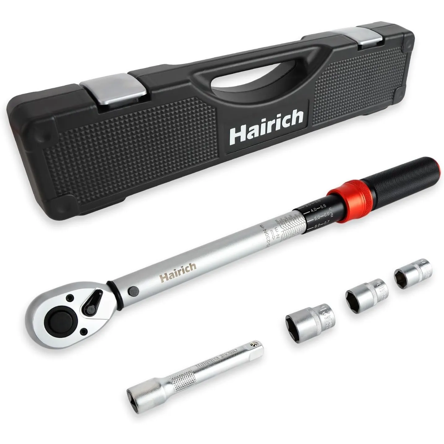Hairich Drehmomentschlüssel 1/2 Zoll für Auto, 20–230 Nm, Torque Wrench 5-tlg. Set mit Verlängerung & Stecknüssen (17/1…