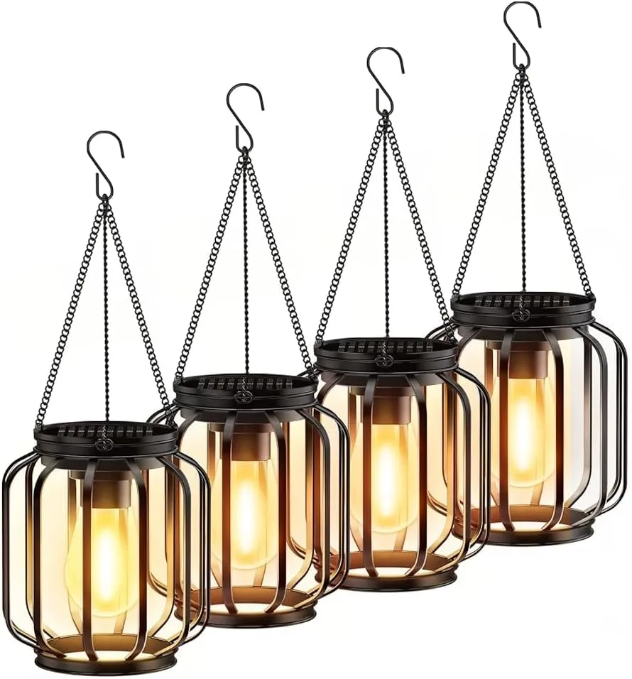 BUCASA Garden Solar Lights for Outdoor Hanging, Pack of 2 Solar Lanterns for Outdoor Use with Large LED Bulb, IP65 Wate…