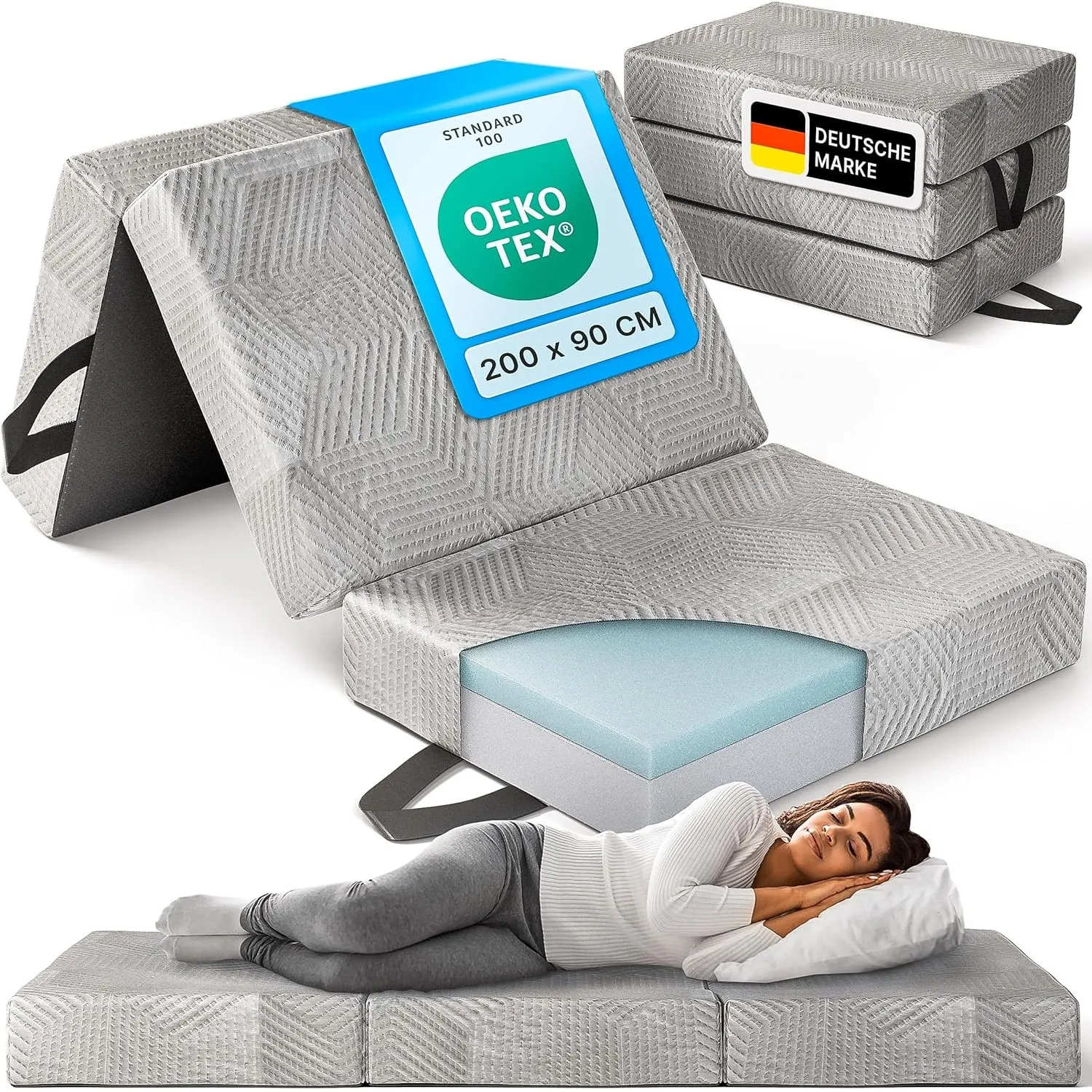 Komfort Klappmatratze 90x200 x 15 cm - Memory Foam - Gästebett und Faltmatratze als Gästematratze - Bequem & waschbar