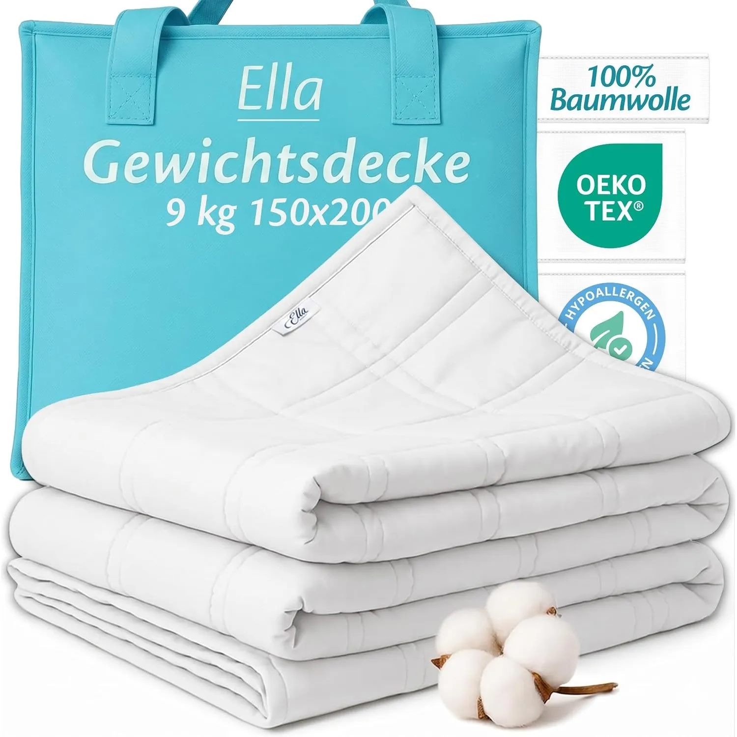 Ella Gewichtsdecke 150x200 9kg Schwere Decke, Therapiedecke Erwachsene