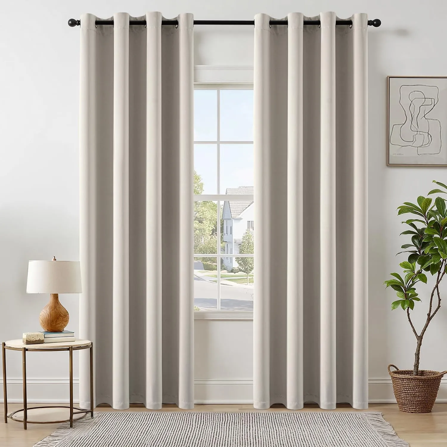EMEMA Blickdicht Vorhänge mit Ösen 2er Set 140x225cm Naturfarbe Gardinen