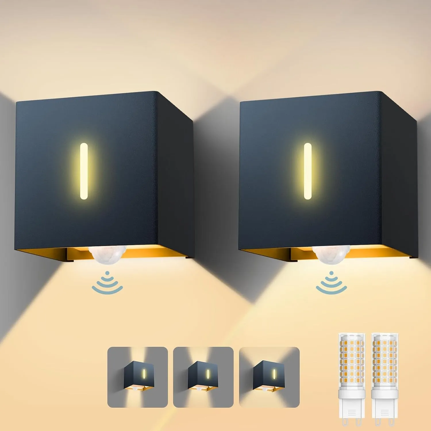 brightower LED Außenwandleuchte Außenlampe mit Bewegungsmelder,3000K Wandlampe mit Austauschbarer G9 IP54,Aluminium Wan…