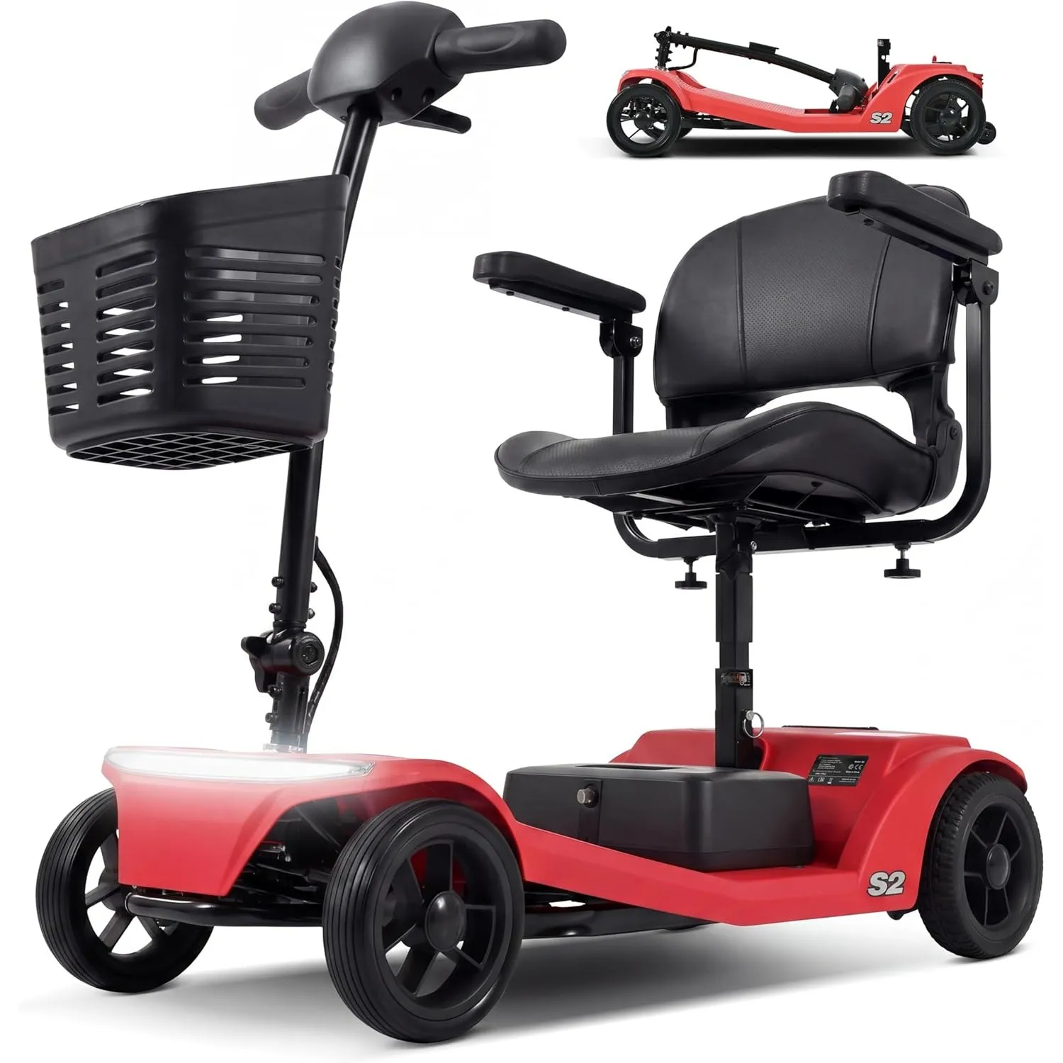 Elektromobil Seniorenmobil– rollstuhl elektrisch faltbar, 4 Räder Faltbare 15 KM-20KM Reichweite, LED-Sicherheitsbeleuc…