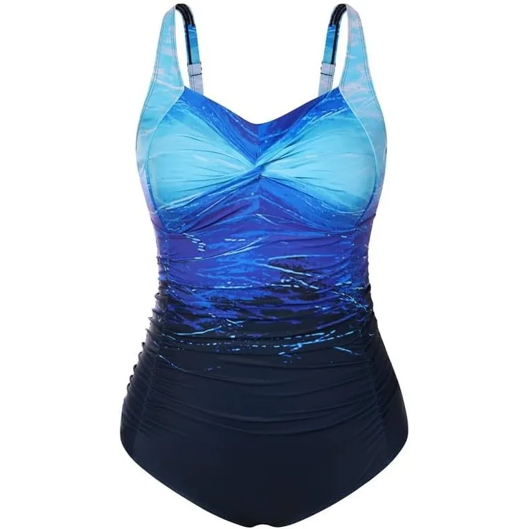 Hanna Nikole Damen Große Größen Einteiliger Badeanzug Bauchweg Bademode Swimsuit V-Ausschnitt Ruched Monokinis