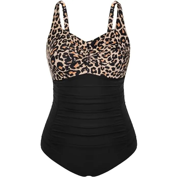 Hanna Nikole Damen Große Größen Einteiliger Badeanzug Bauchweg Bademode Swimsuit V-Ausschnitt Ruched Monokinis