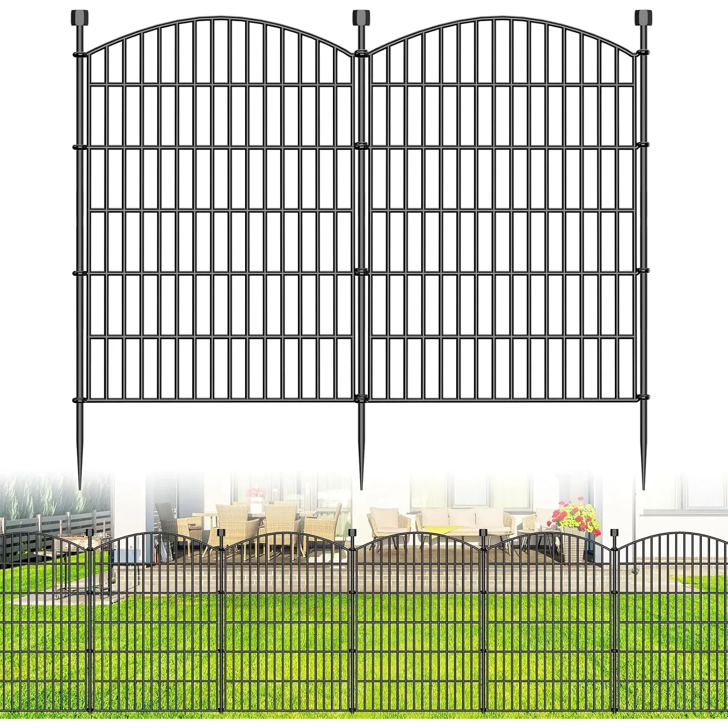 10 Paneele Dekorative Gartenzaun, 102 cm (H) x 7,2 m (L) Steckzaun