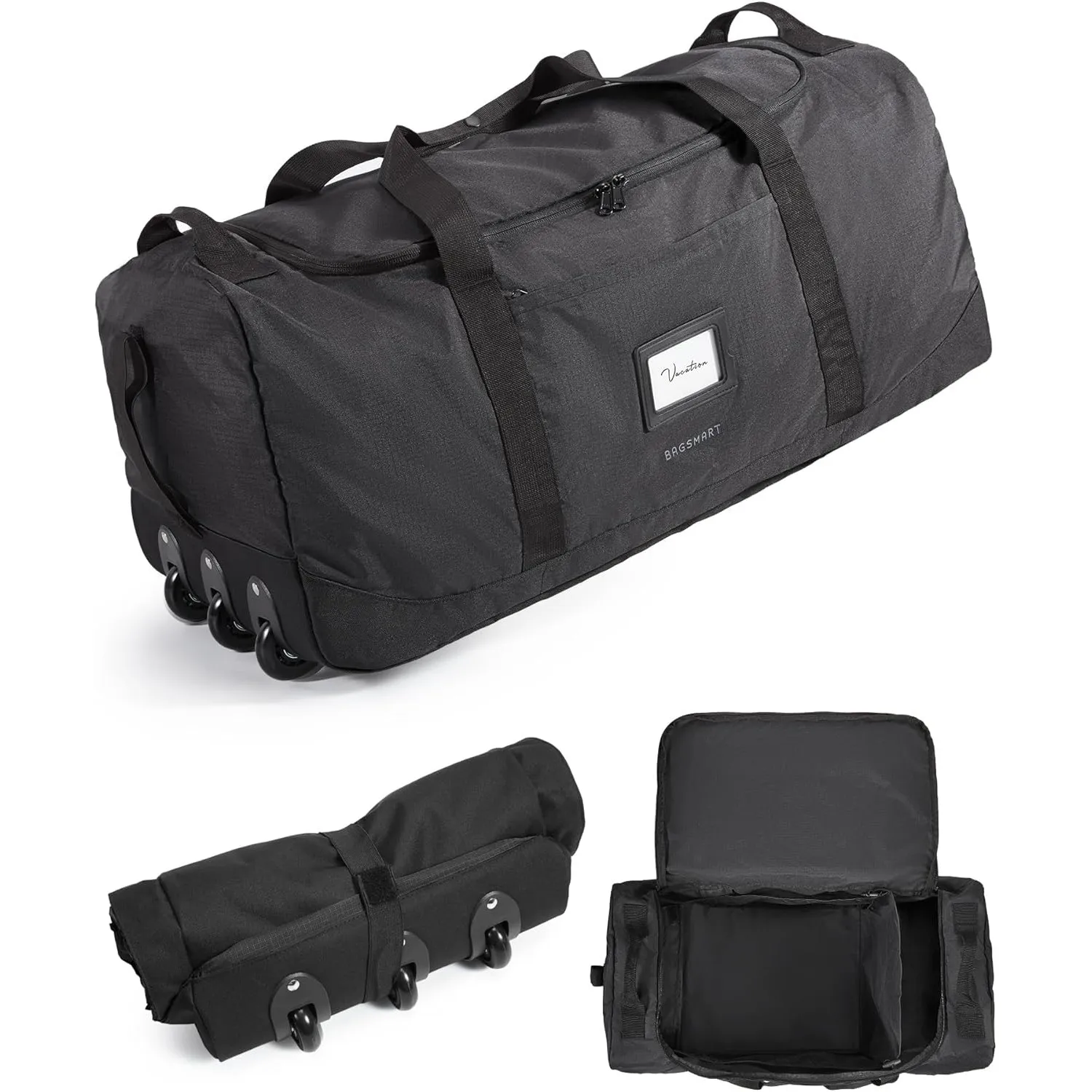 BAGSMART Faltbare Reisetasche mit Rollen, 83L Leicht Sporttasche 3-Rollen