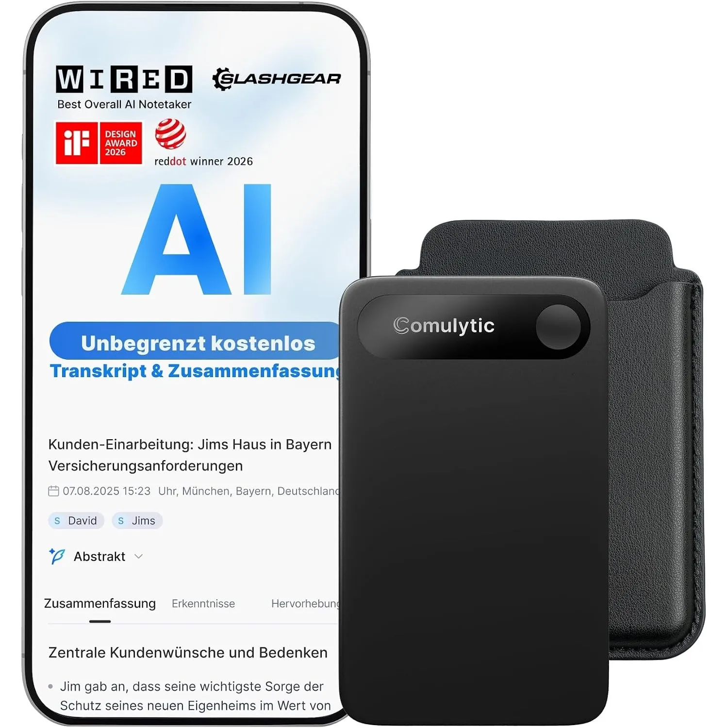 Comulytic Note Pro KI Digitales Diktiergerät mit Unbegrenzter Transkription