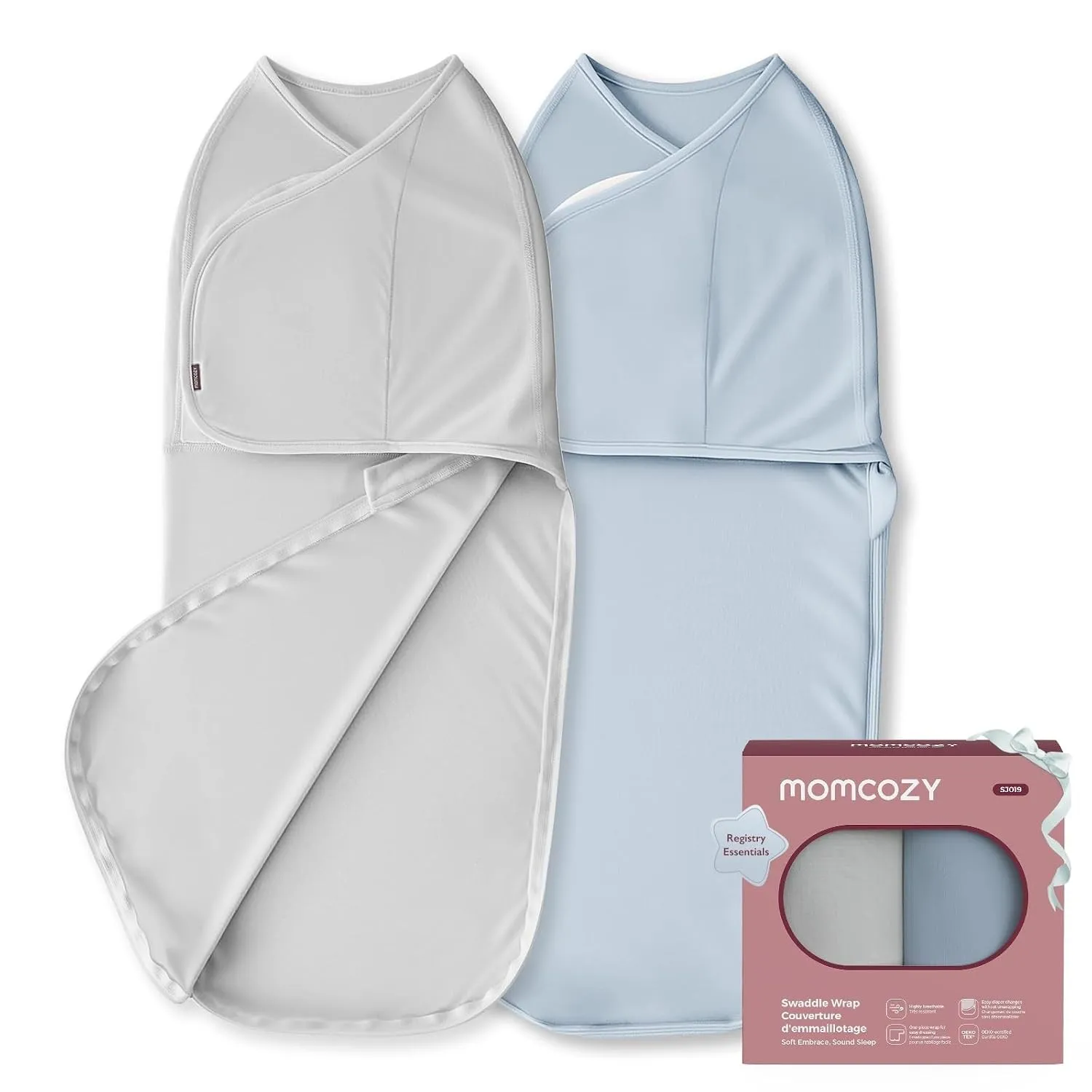 Momcozy Pucksack Baby 0-3 Monate Bambus 2er-Pack, Hell Grau und Hell Blau | Bambus-Viskose, reduziert den Schreckreflex…