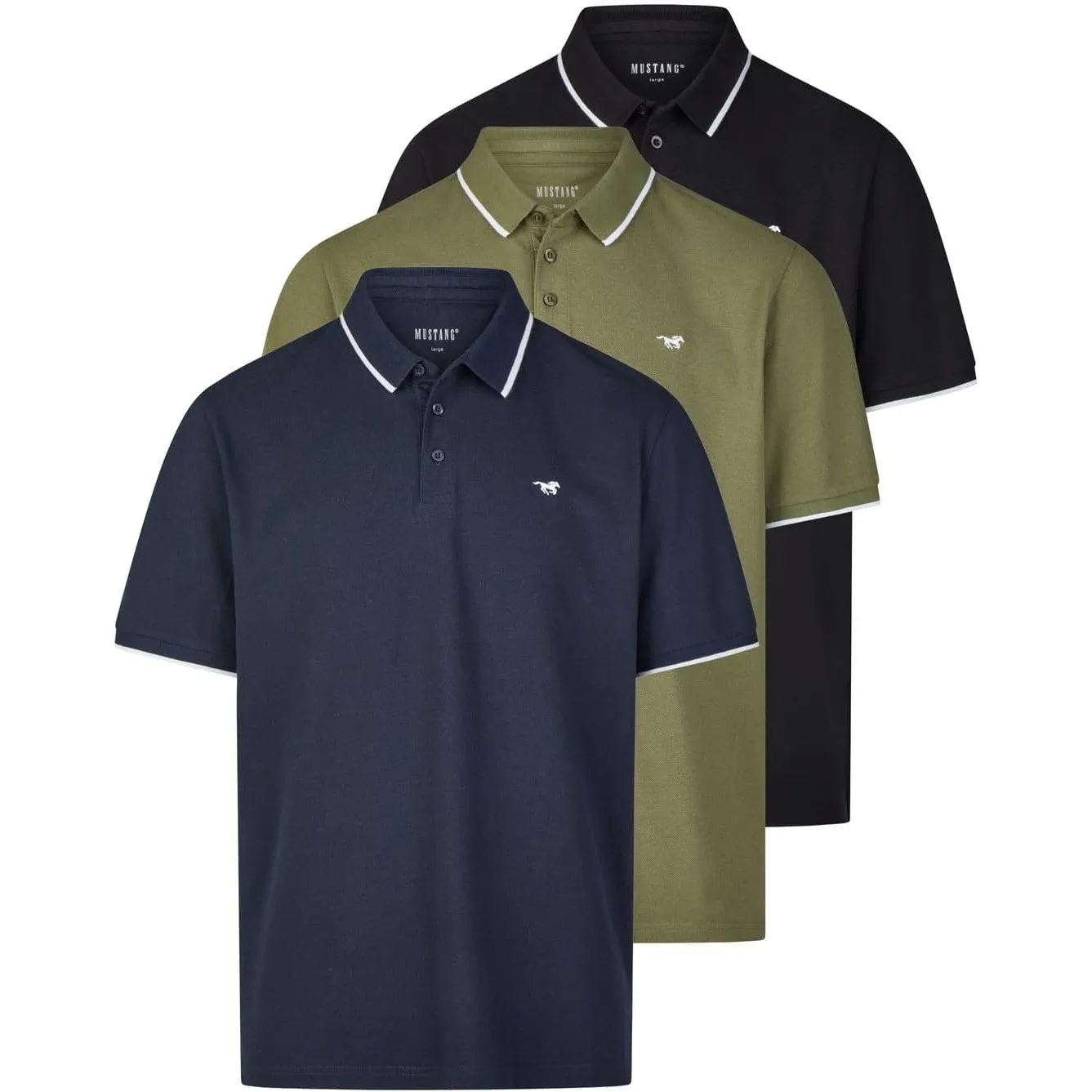 MUSTANG Poloshirt Herren Kurzarm 3er Pack Pablo Regular Fit Shirt Sommer Basic Baumwolle Einfarbig Blau Grün Schwarz We…