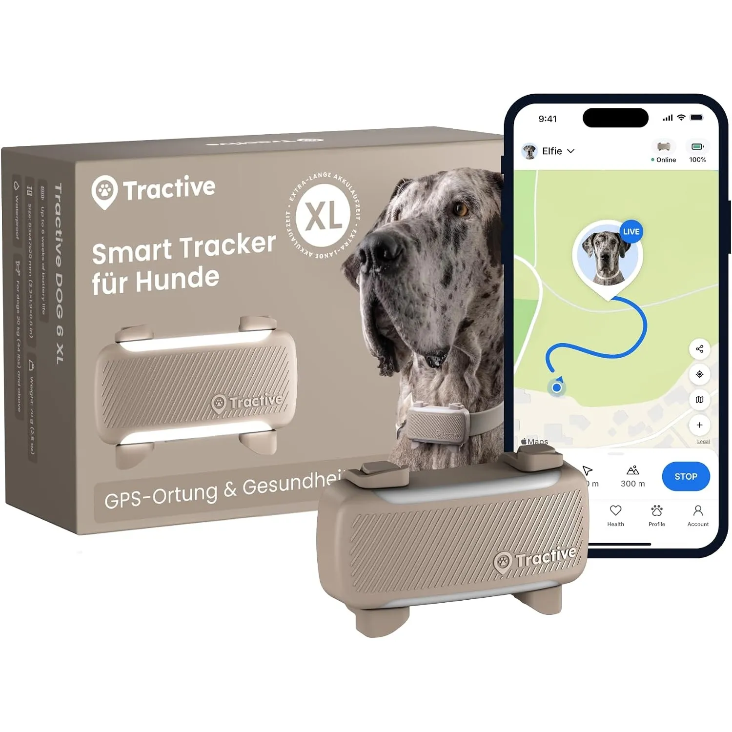 Tractive XL Smarter Hunde GPS Tracker | Modell 2026 | Live-GPS-Ortung | Weglaufalarm & Gesundheitswarnungen | Überwachu…