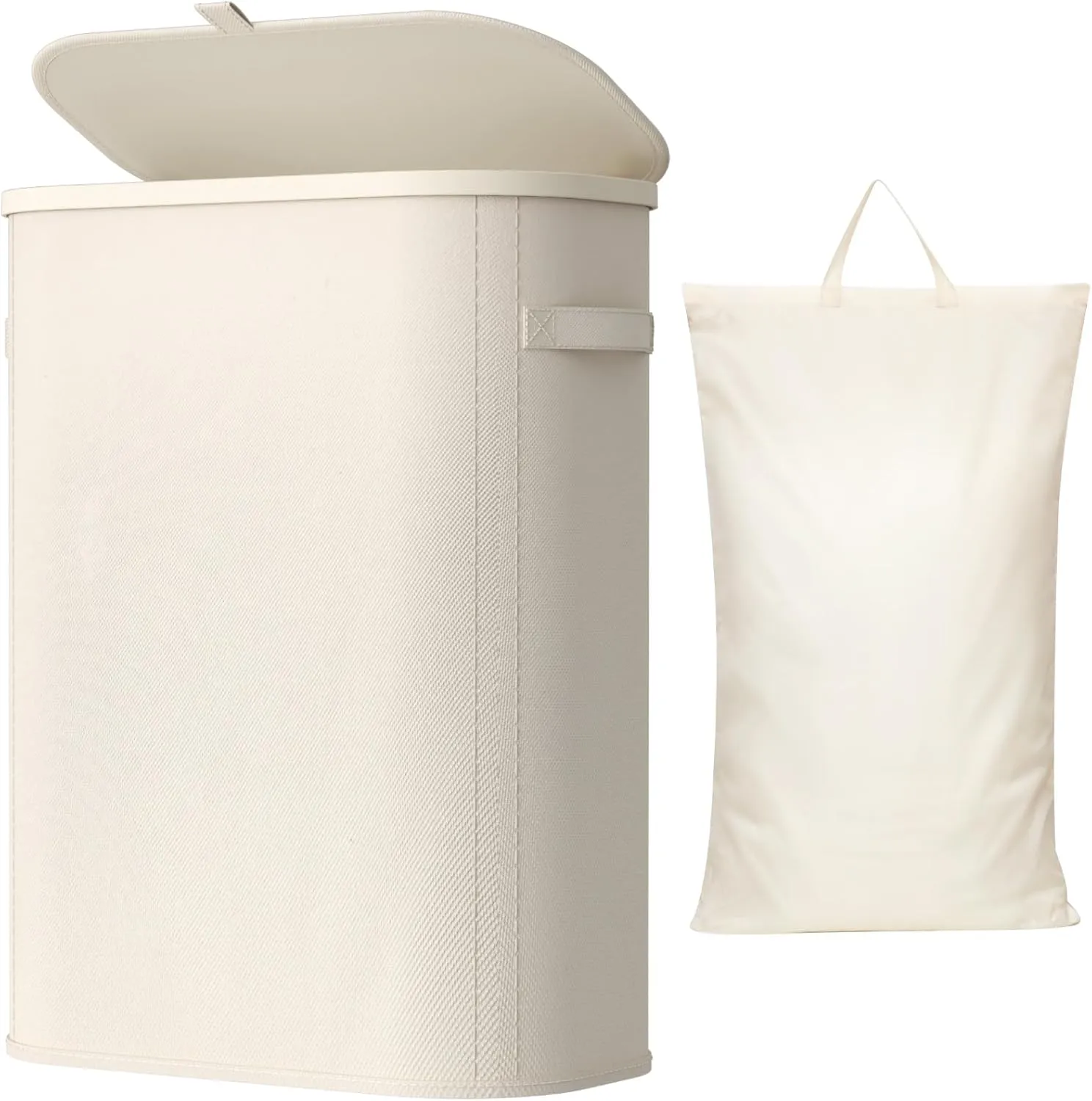 Lifewit Slim Laundry Basket with Lid, 55L Laundry Hamper with Plastic Frame, Foldable Large Laundry Sorter, Laundry Bas…