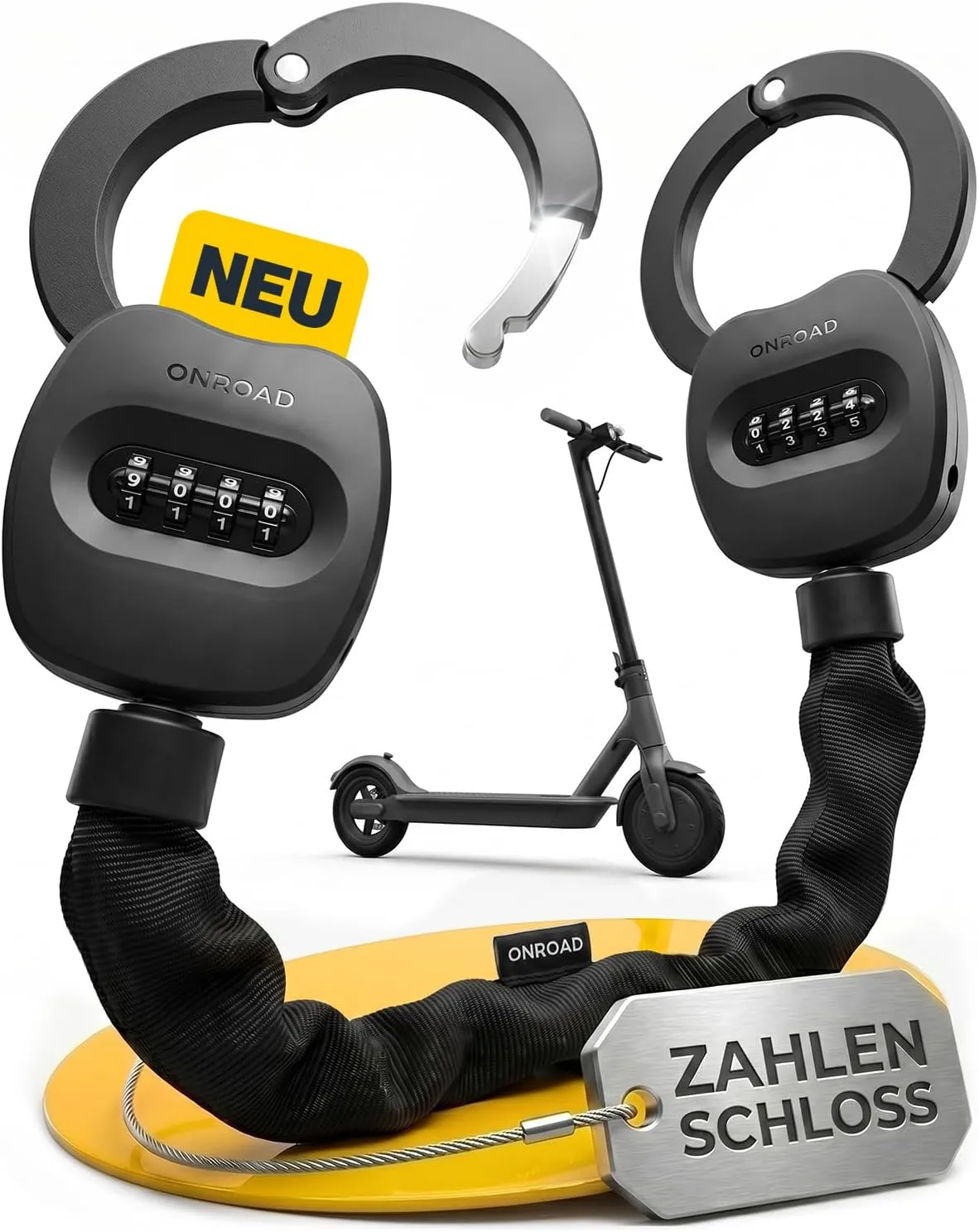 E-Scooter Schloss mit Tasche SNAPSAFE - E-Roller Schloss mit Zahlencode inklusive Recovery Funktion - Handschellenschlo…